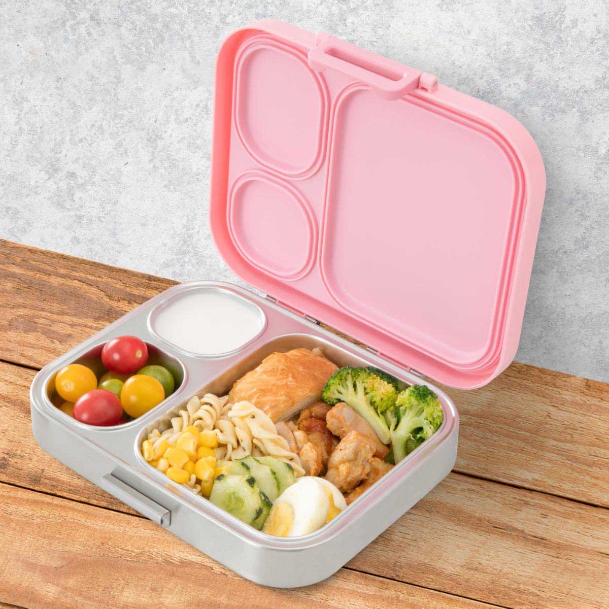 Eazy Kids Pink Premium Bento Lunch Box with 445ml Water Bottle