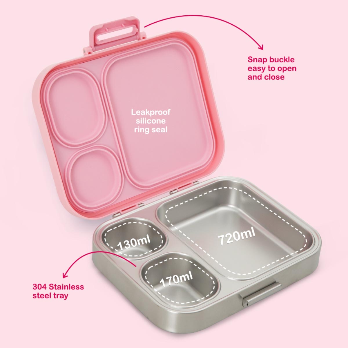 Eazy Kids Pink Premium Lunch Box with Insulated Lunch Bag