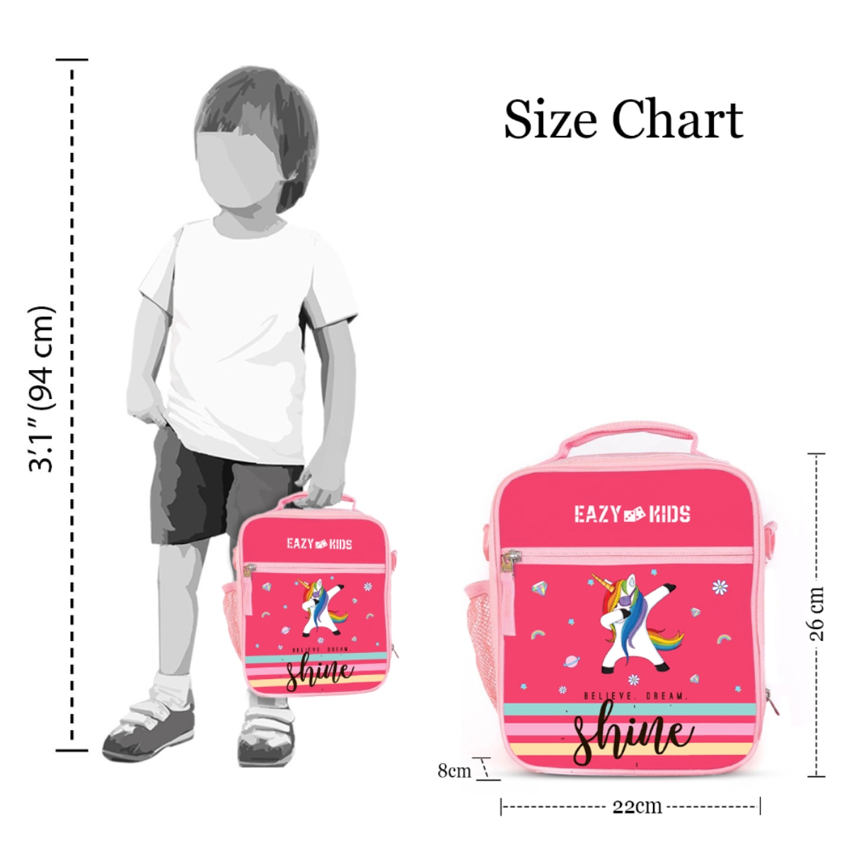 Eazy Kids Pink Unicorn Bento Lunch Bag Unisex, 3-4 Years