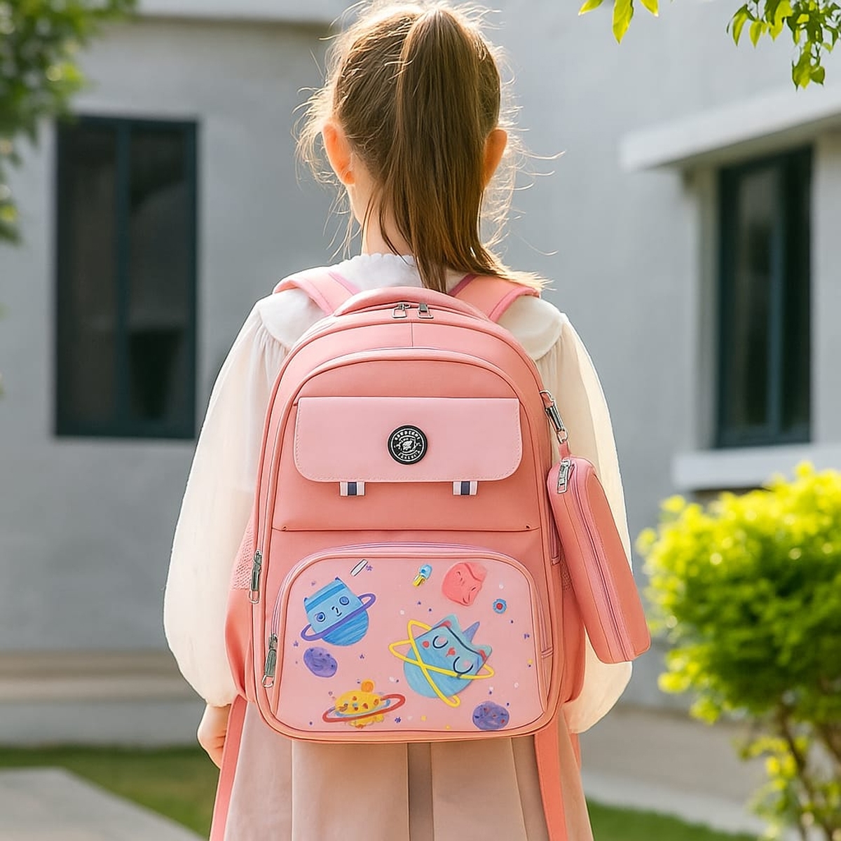 إيزي كيدز حقيبة مدرسية بتصميم كوكب اليونيكورن الوردي مع مقلمة للجنسين، 3-4 سنوات