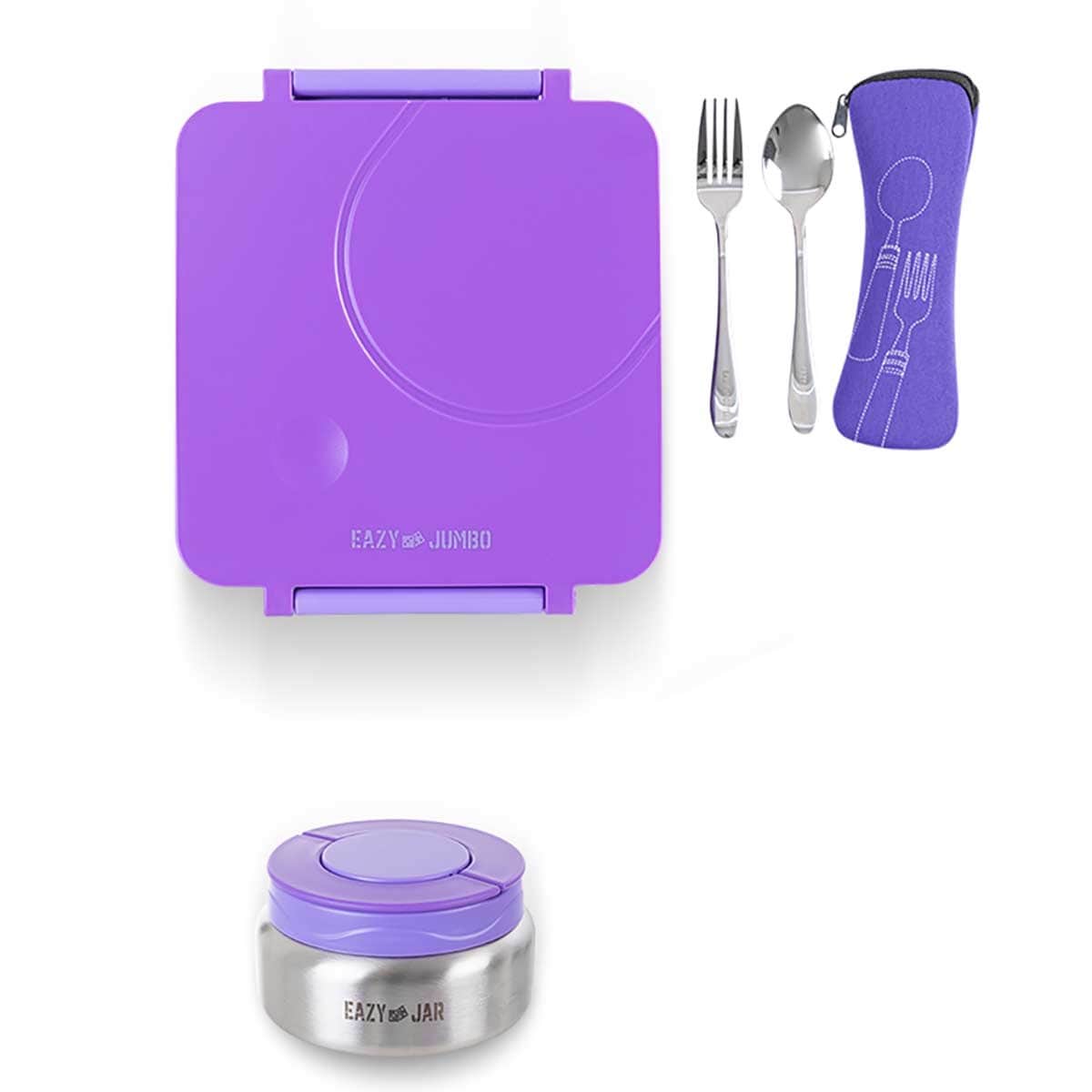 Eazy Kids Purple 3/4 Jumbo Lunch Box & Bowl with Spoon & Fork Set