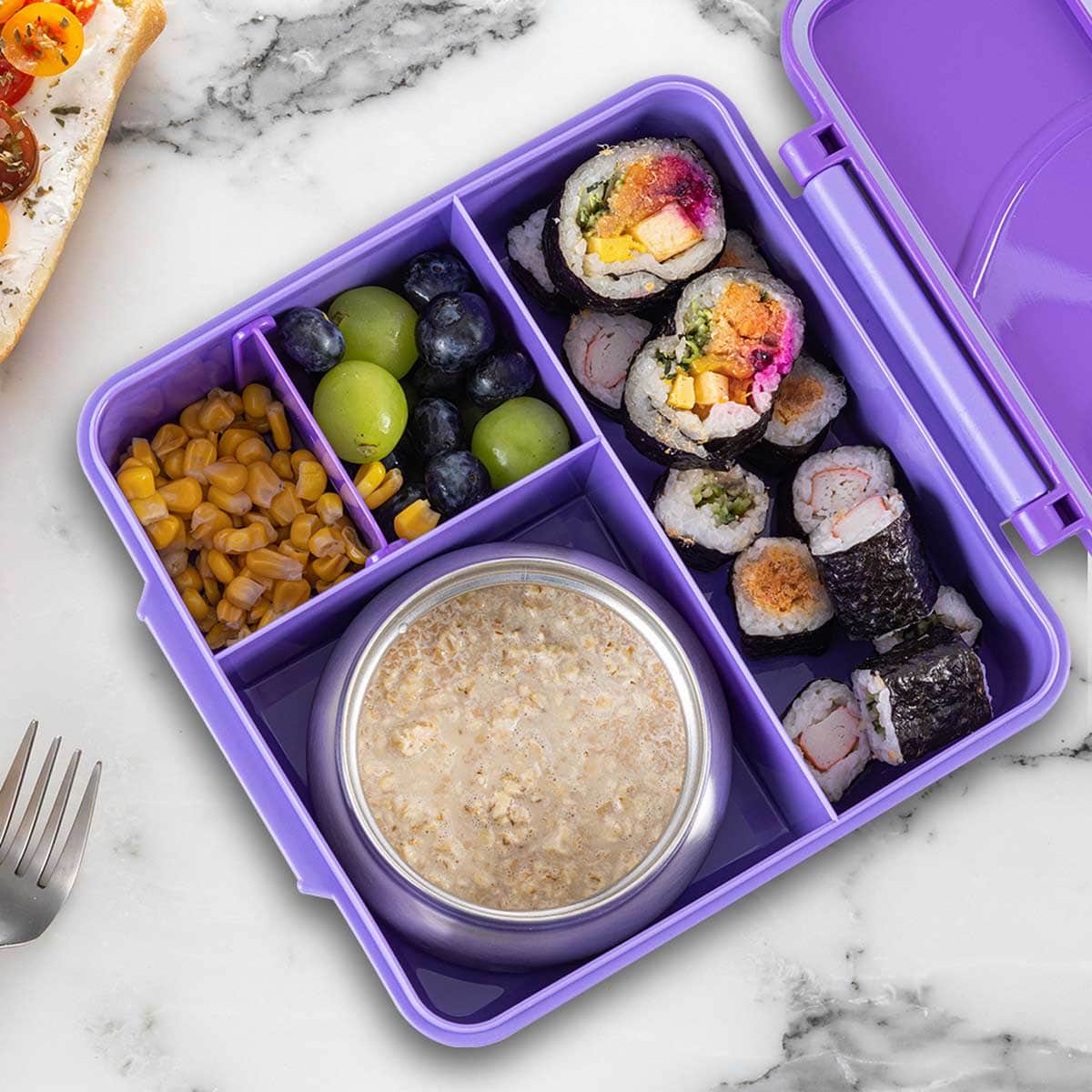 Eazy Kids Purple 3/4 Jumbo Lunch Box & Bowl with Spoon & Fork Set