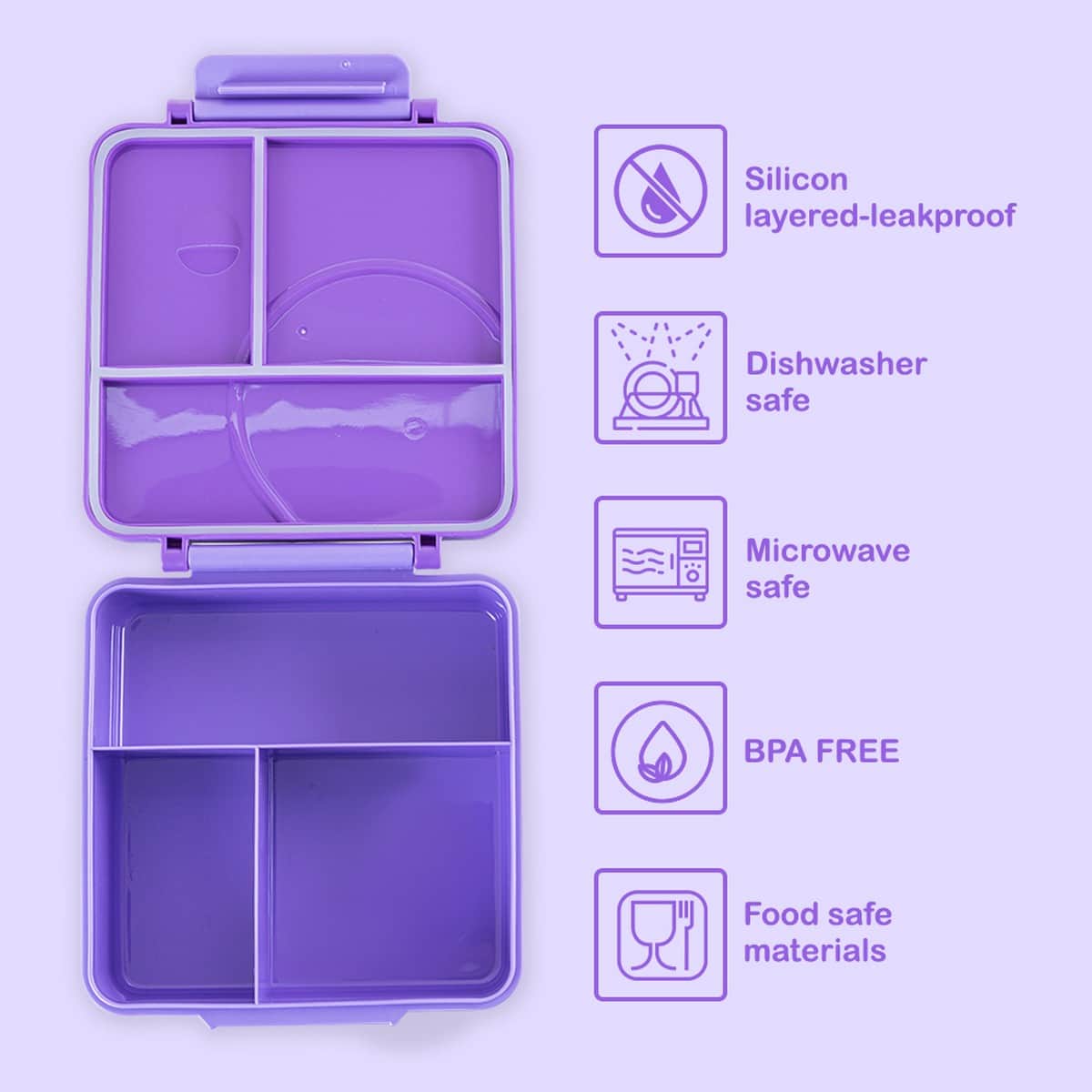 Eazy Kids Purple 3/4 Jumbo Lunch Box & Bowl with Spoon & Fork Set