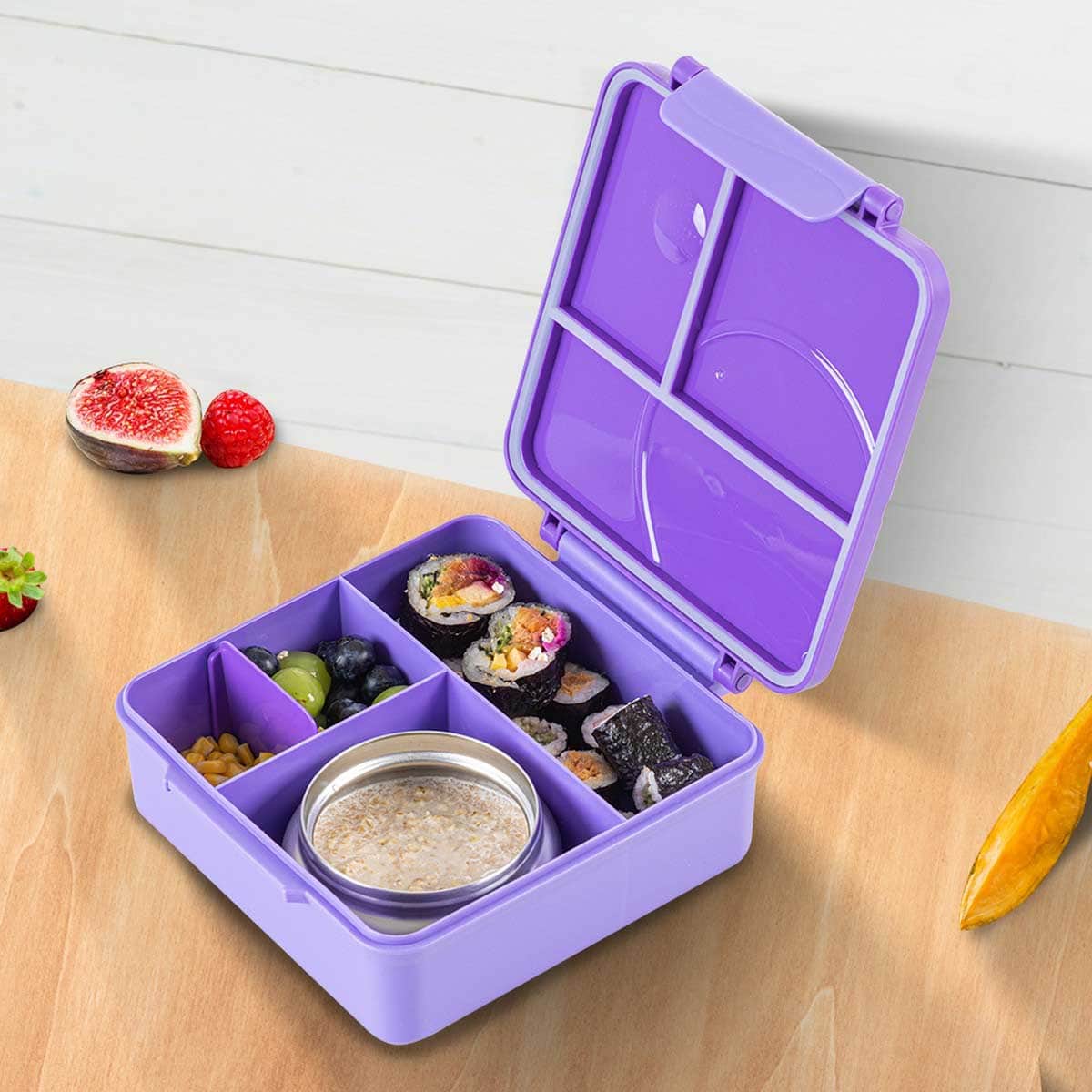 Eazy Kids Purple 3/4 Jumbo Lunch Box & Bowl with Spoon & Fork Set