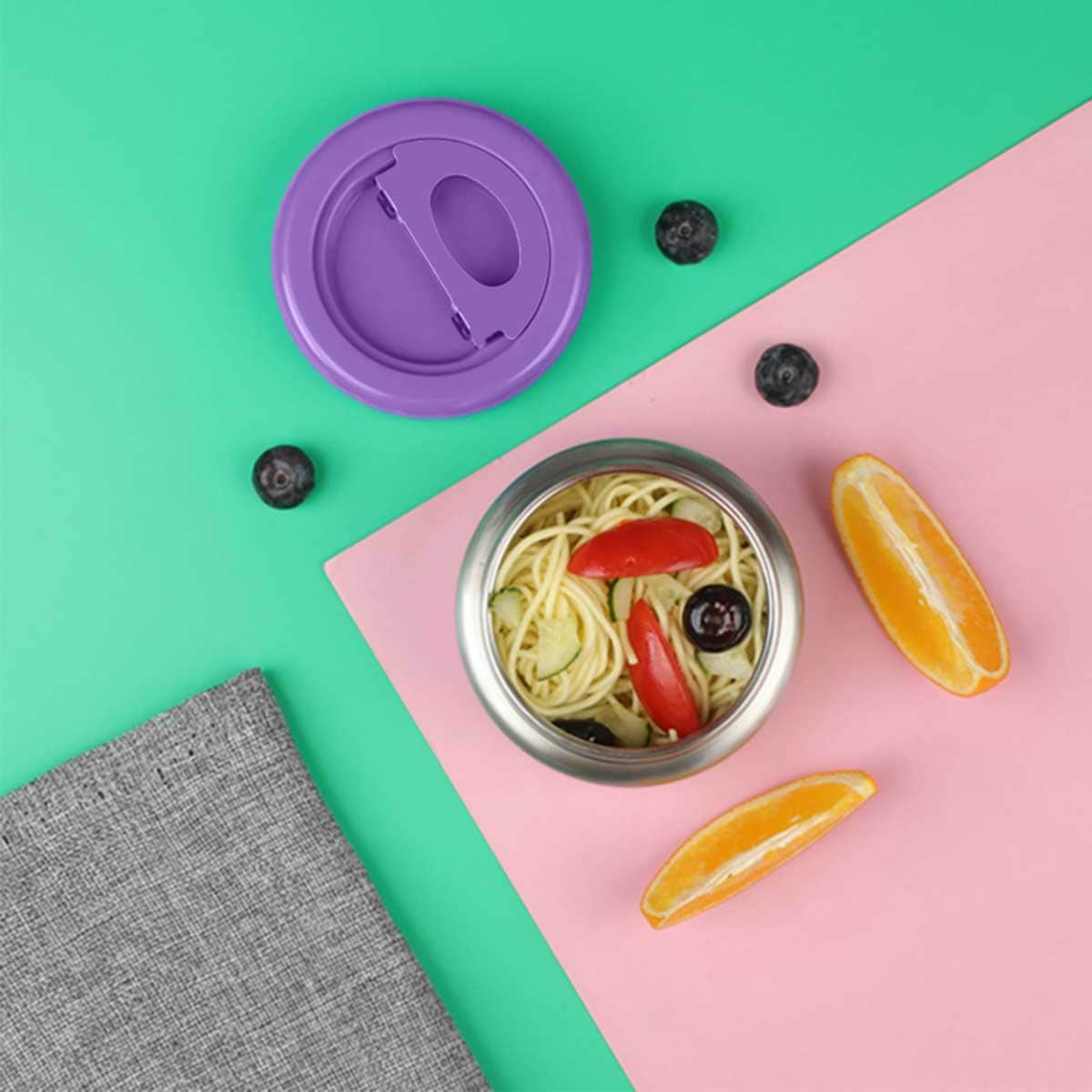 Eazy Kids Purple Jumbo Bento Lunch Box with Lunch Bag, Thermos & Dip Jar Set