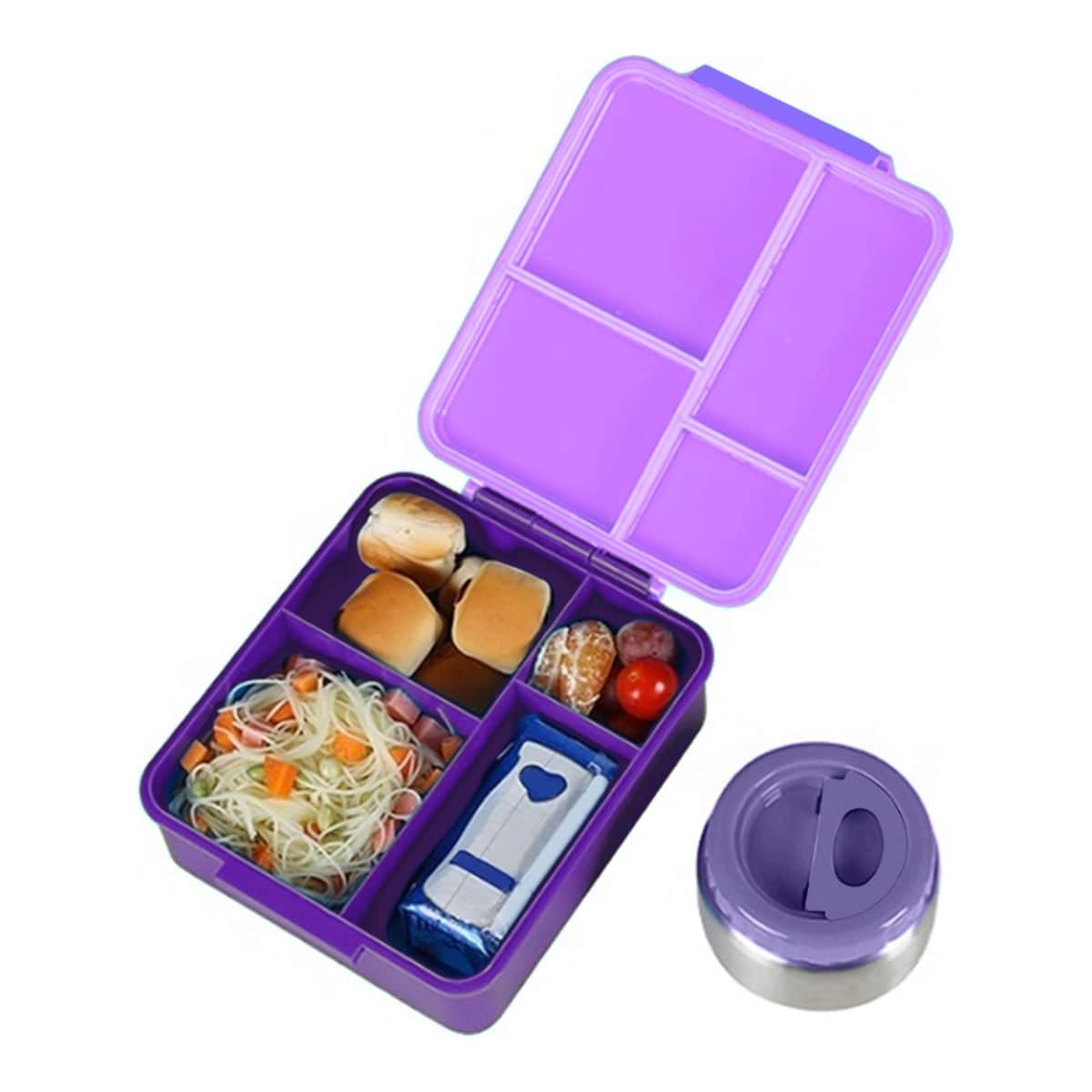 Eazy Kids Purple Jumbo Bento Lunch Box with Lunch Bag, Thermos & Dip Jar Set