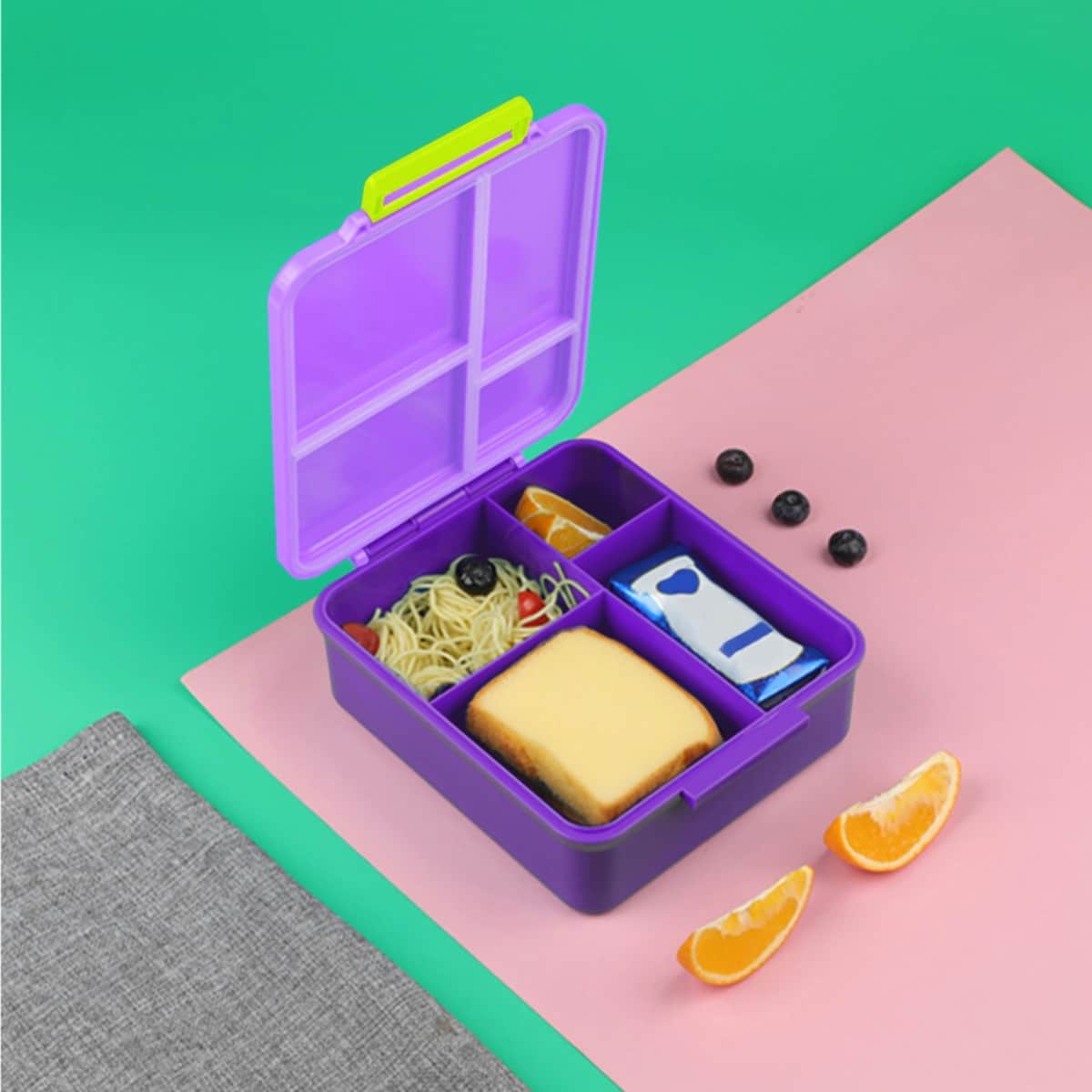 Eazy Kids Purple Jumbo Bento Lunch Box with Lunch Bag, Thermos & Dip Jar Set