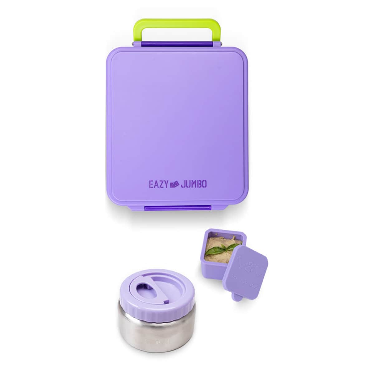 Eazy Kids Purple Jumbo Bento Lunch Box with Thermos & Dip Jar Set