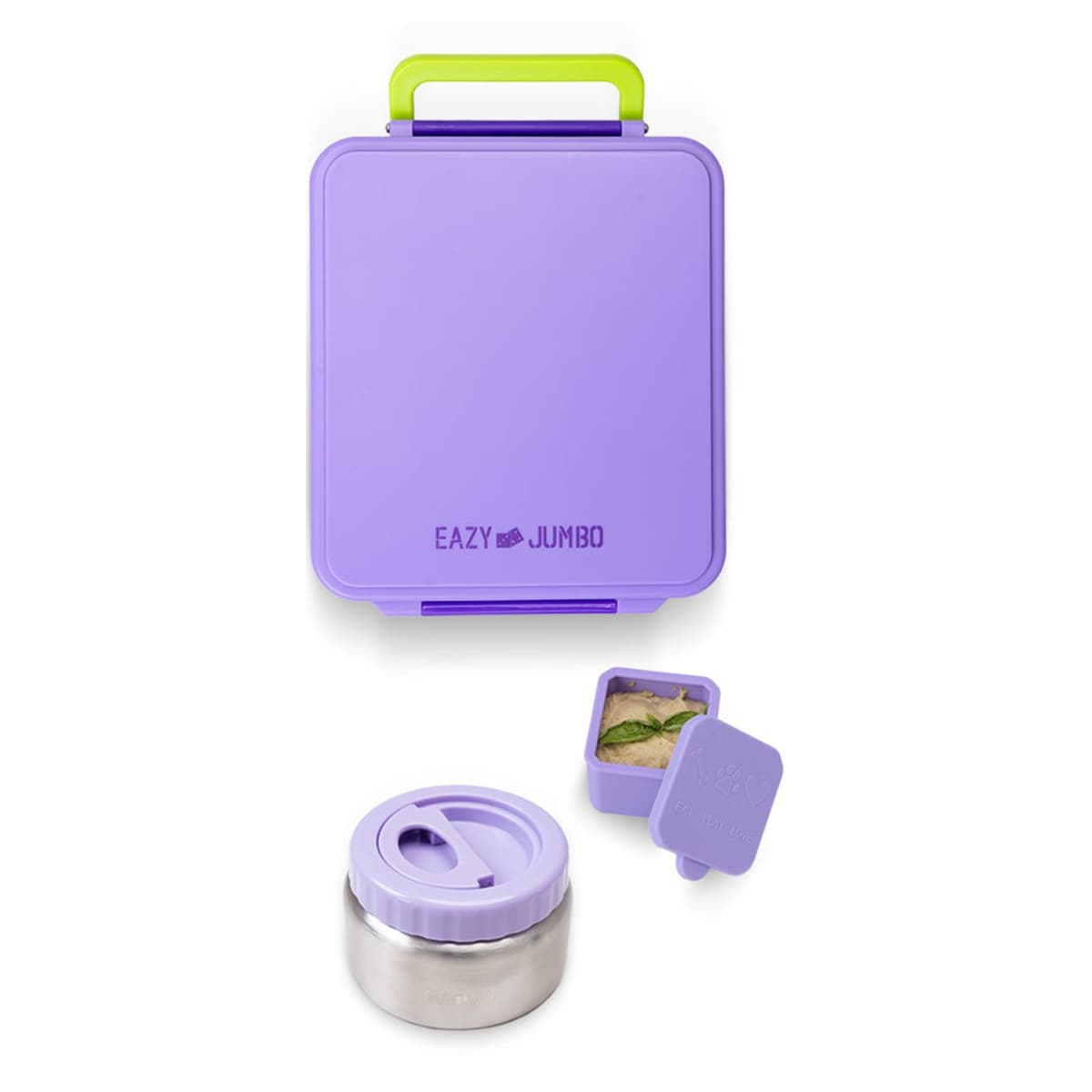 Eazy Kids Purple Jumbo Bento Lunch Box with Thermos & Dip Jar Set