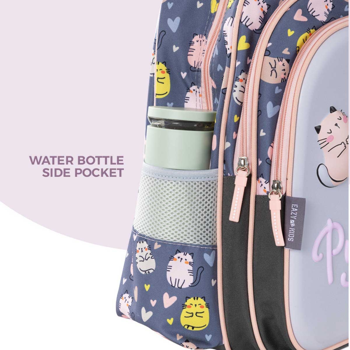 Eazy Kids Purrfect School Bag with Stainless Steel Water Bottle