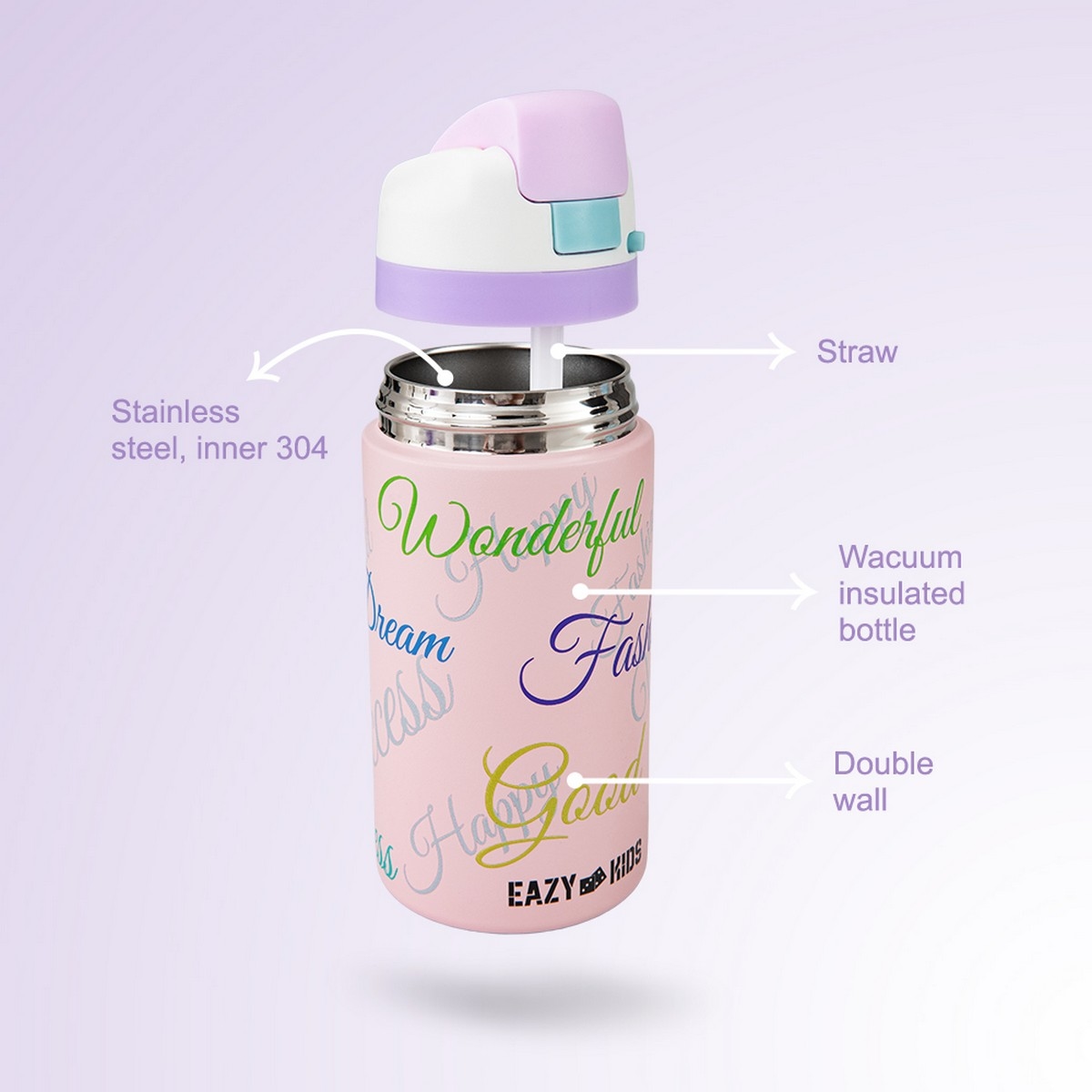Eazy Kids Purrfect School Bag with Stainless Steel Water Bottle