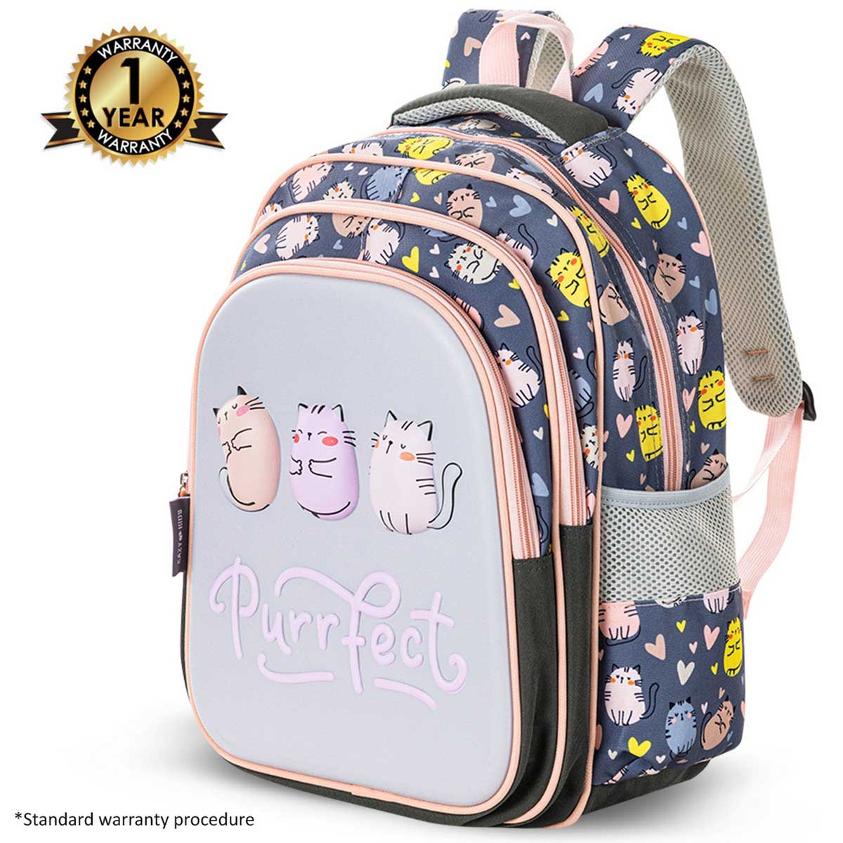 Eazy Kids Purrfect School Bag with Stainless Steel Water Bottle