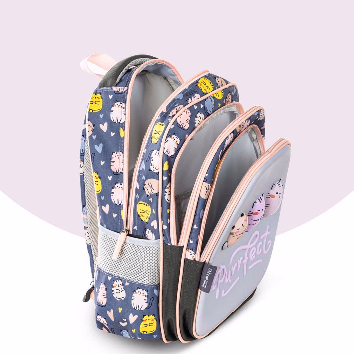 Eazy Kids Purrfect School Bag with Stainless Steel Water Bottle