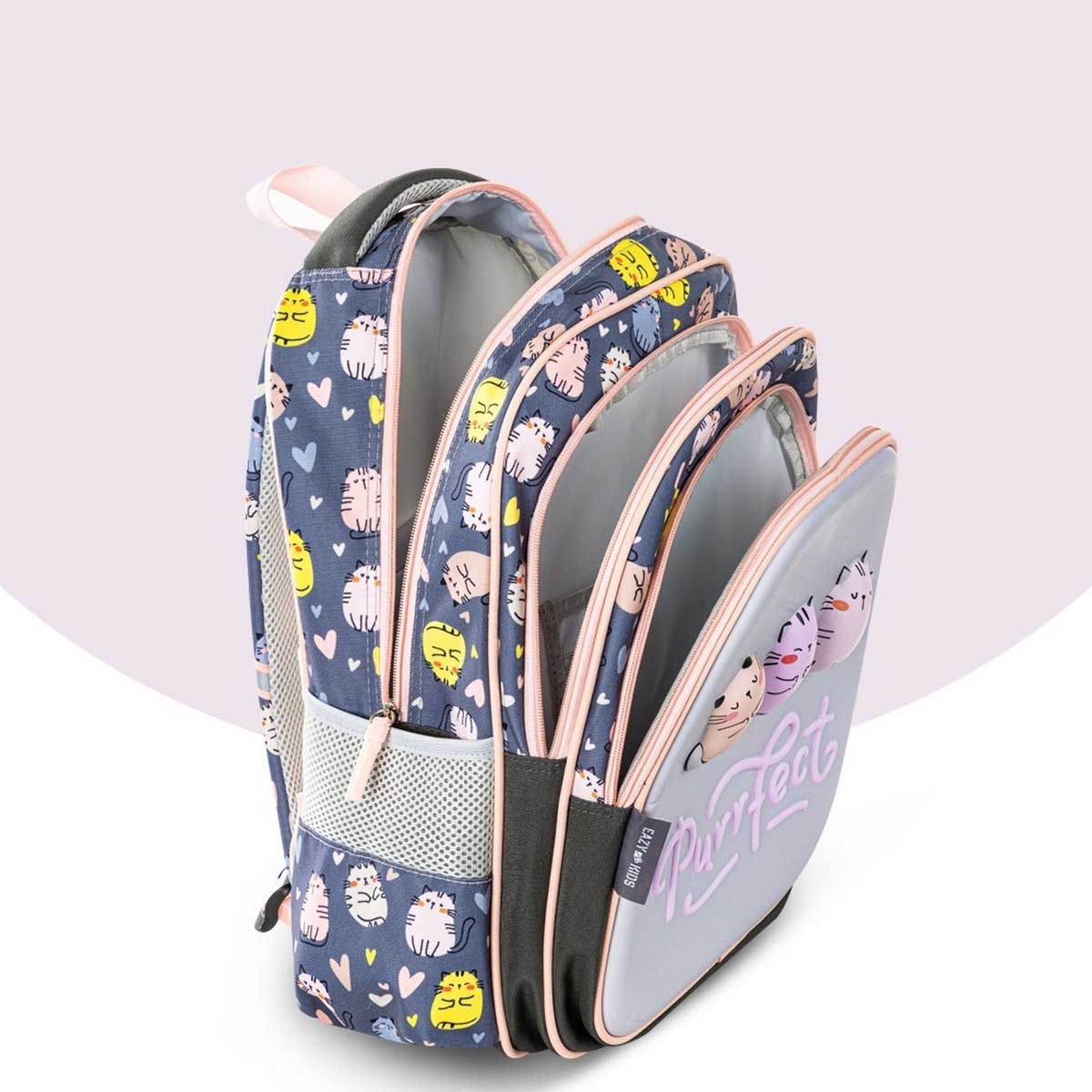 Eazy Kids Purrfect School Bag with Stainless Steel Water Bottle