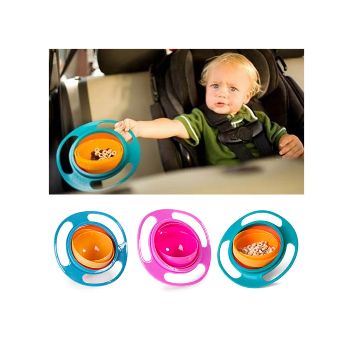 Eazy Kids Red Gyro Spill Proof Bowl with Lid Toddler, 0-2 Years