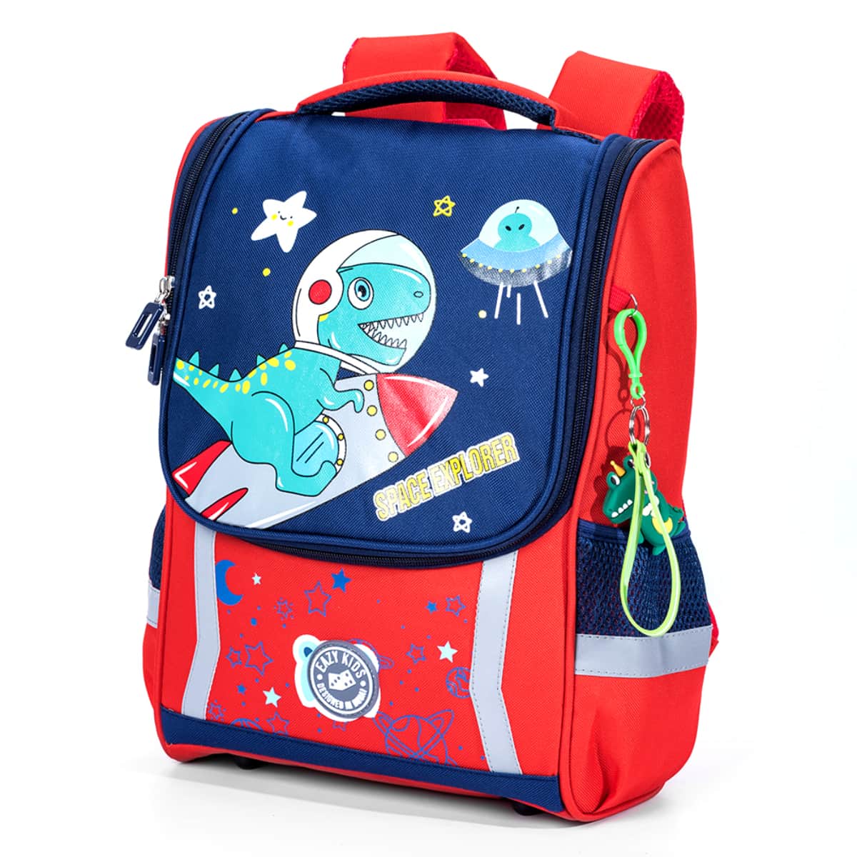 Eazy Kids Red School Bag Dinosaur In Space Unisex, 3-4 Years