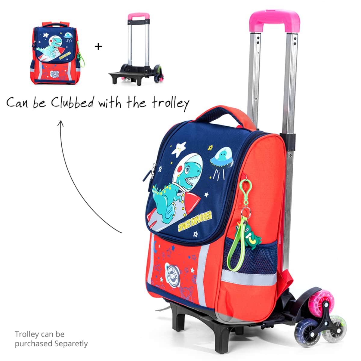 Eazy Kids Red School Bag Dinosaur In Space Unisex, 3-4 Years