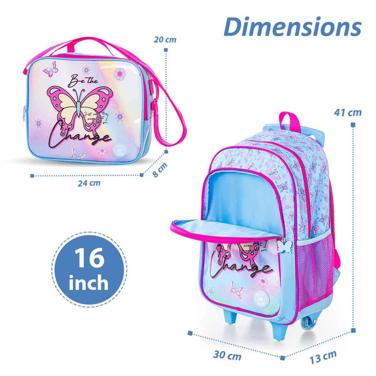 Eazy Kids 16" Butterfly 5-in-1 Trolley School Bag Combo