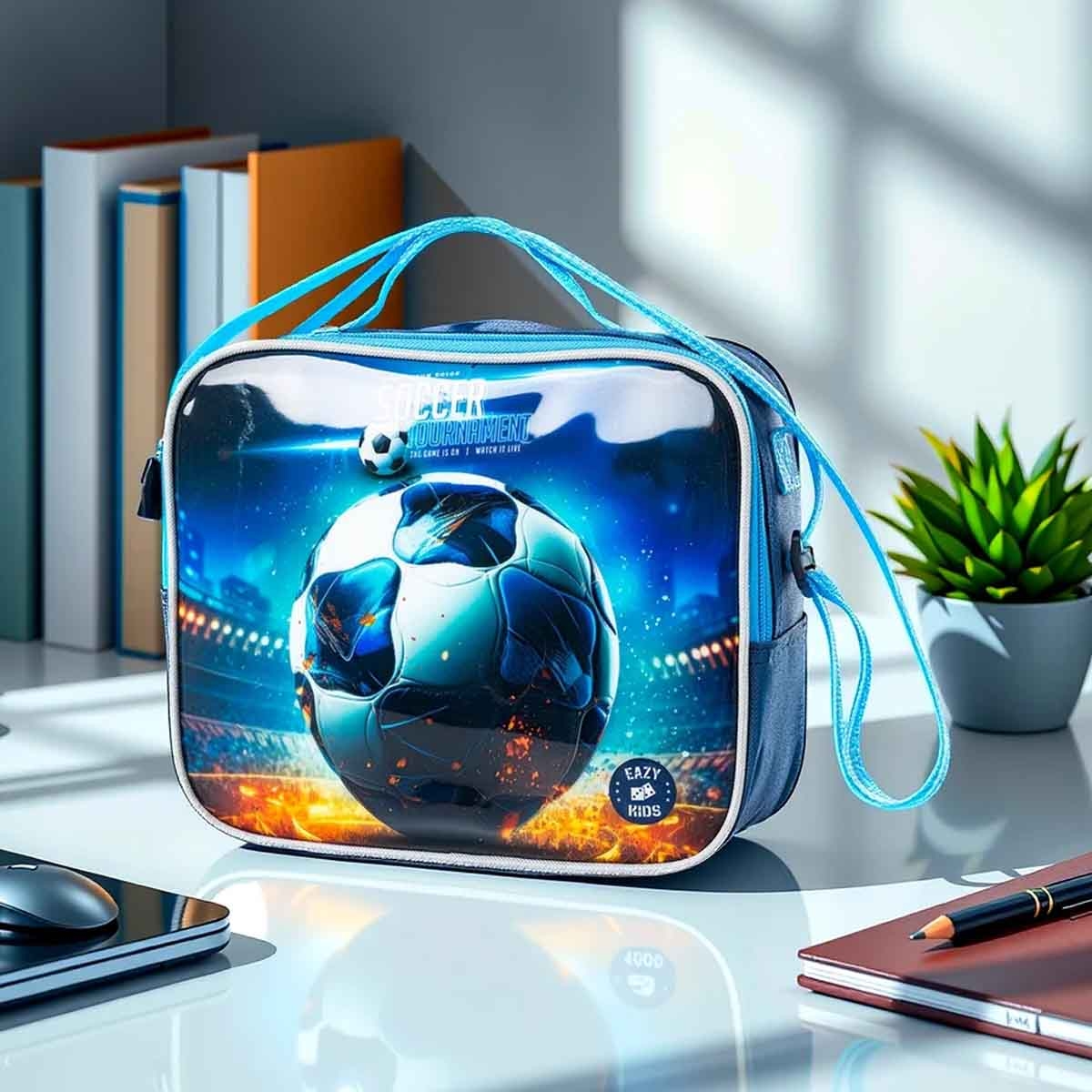 إيزي كيدز حقيبة مدرسية 5 في 1 مقاس 16 إنش بتصميم كرة القدم مع عربة