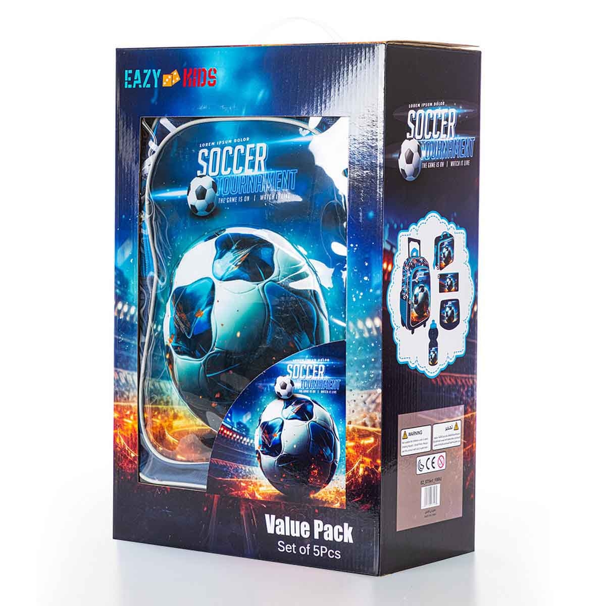 إيزي كيدز حقيبة مدرسية 5 في 1 مقاس 16 إنش بتصميم كرة القدم مع عربة