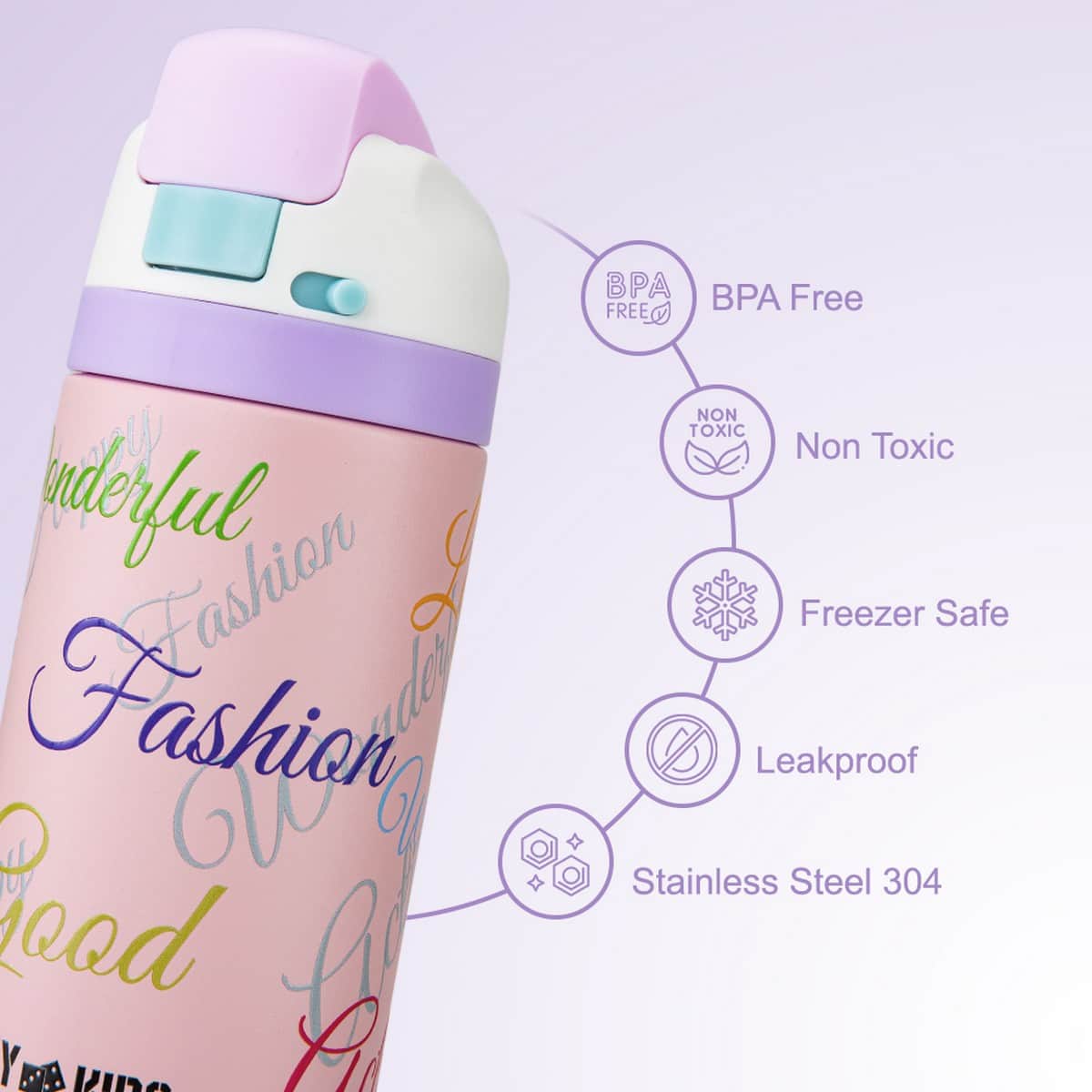 Eazy Kids Shine Pink Bento Lunch Box with 445ml Stainless Steel Water Bottle Set