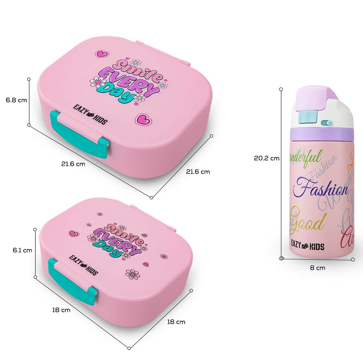 Eazy Kids Shine Pink Bento Lunch Box with 445ml Stainless Steel Water Bottle Set