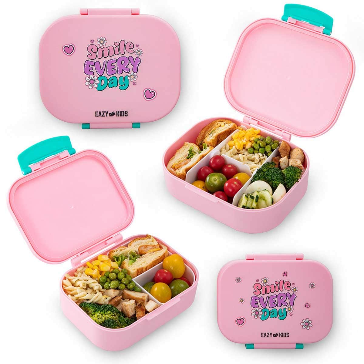 Eazy Kids Shine Pink Bento Lunch Box with 445ml Stainless Steel Water Bottle Set