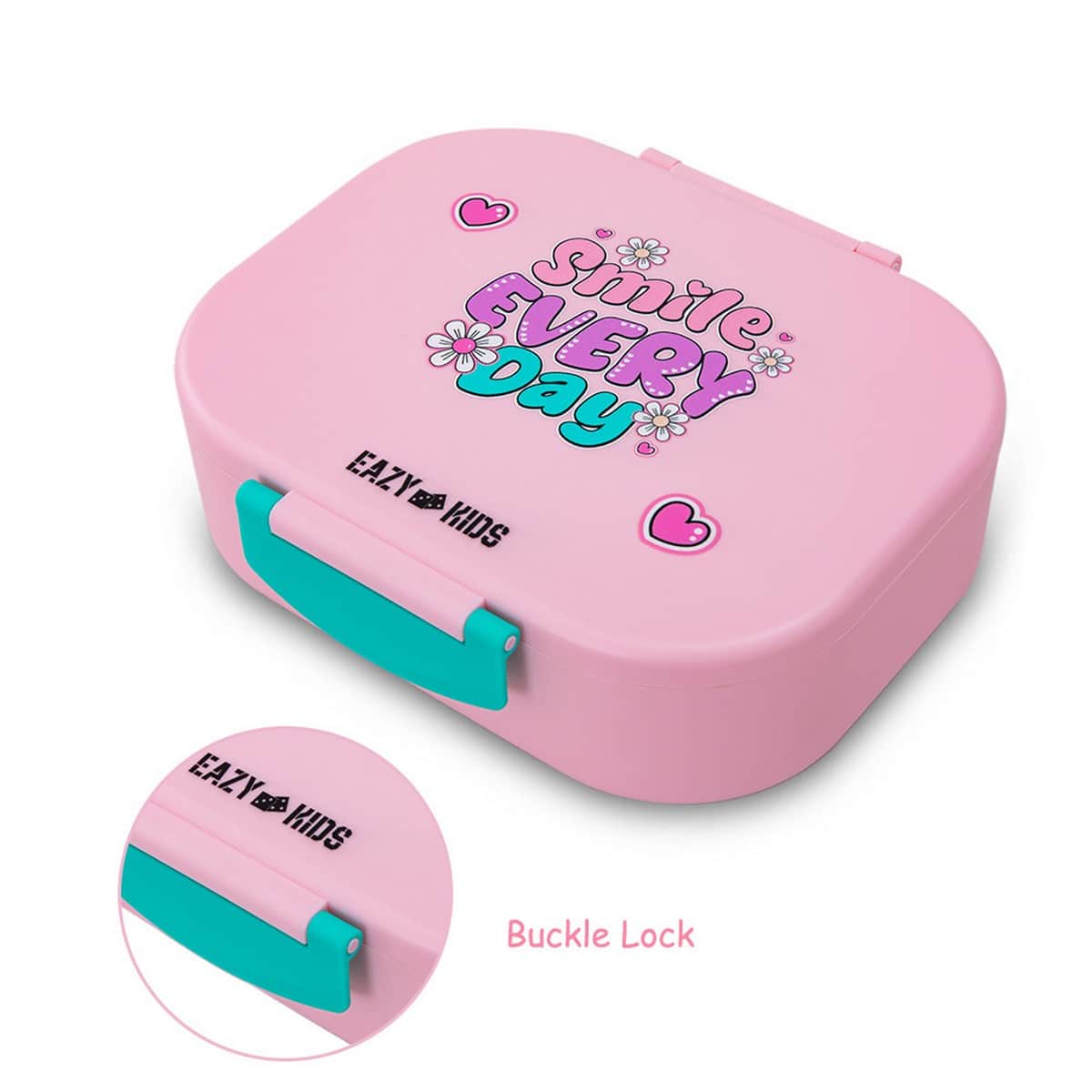 Eazy Kids Shine Pink Bento Lunch Box with 445ml Stainless Steel Water Bottle Set