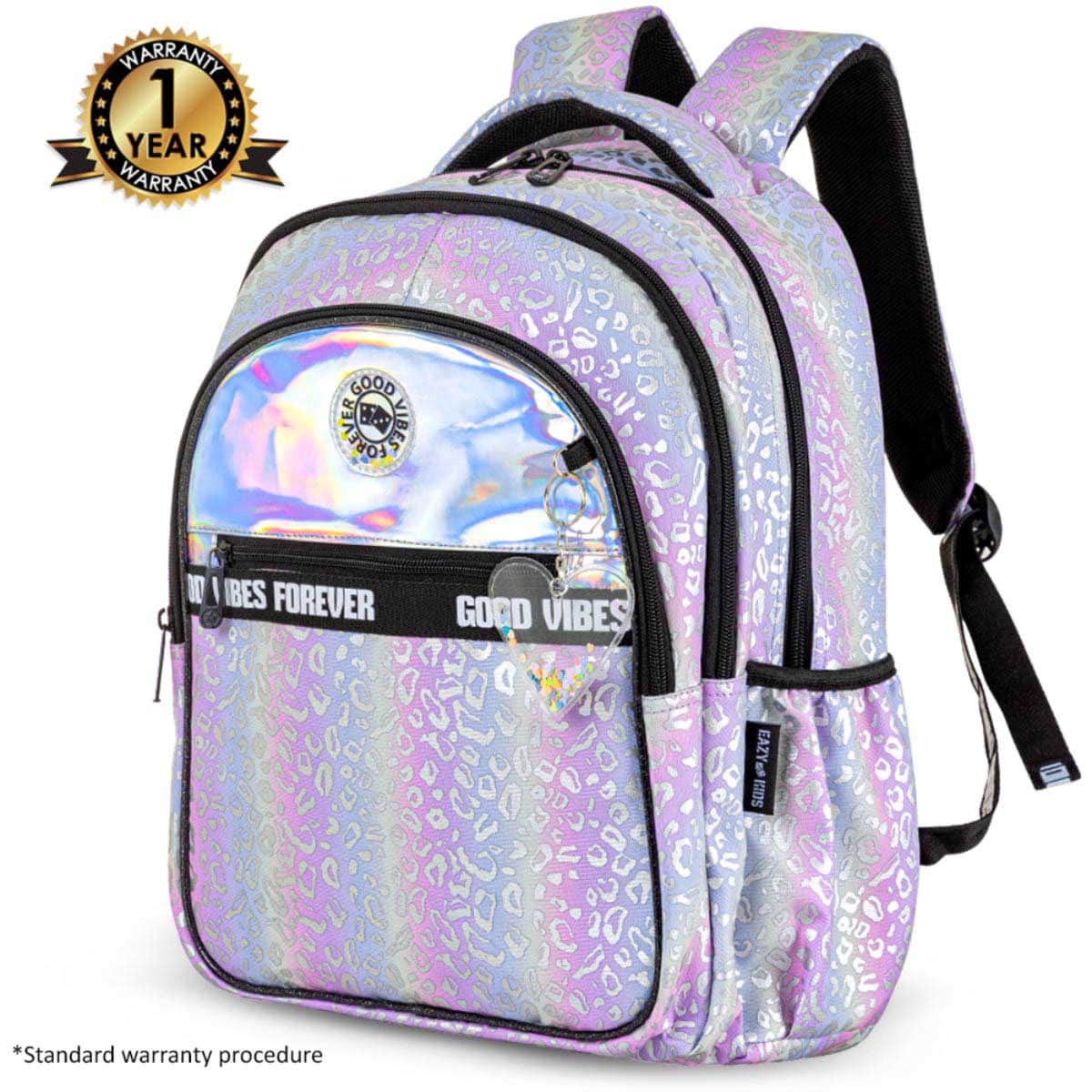 Eazy Kids Silver Good Vibes School Bag with Insulated Spray Water Bottle