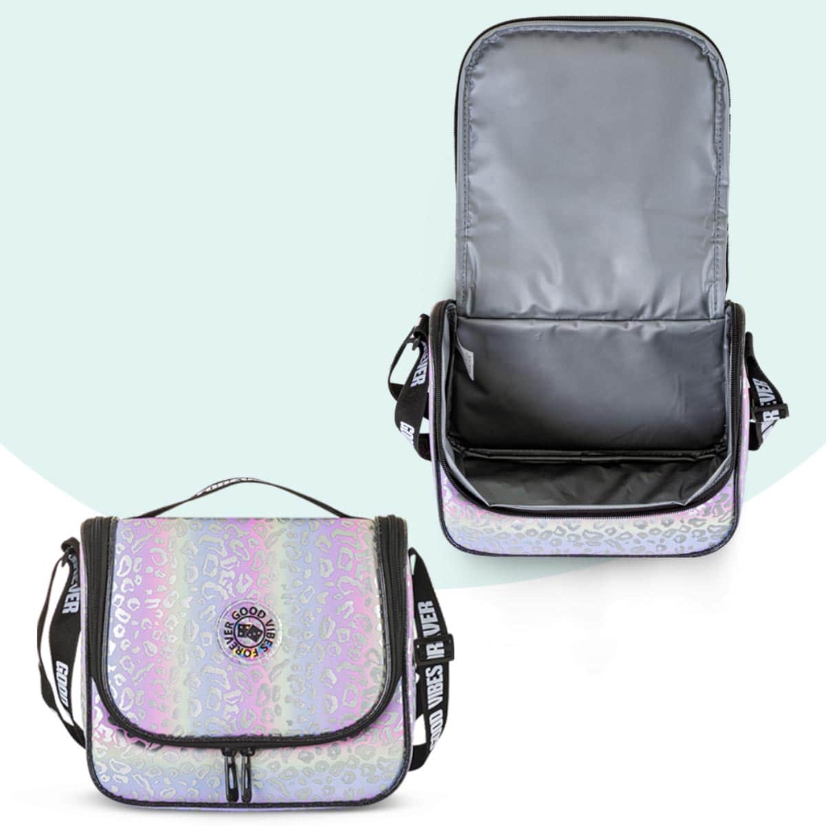 Eazy Kids Silver Good Vibes School Bag with Insulated Spray Water Bottle
