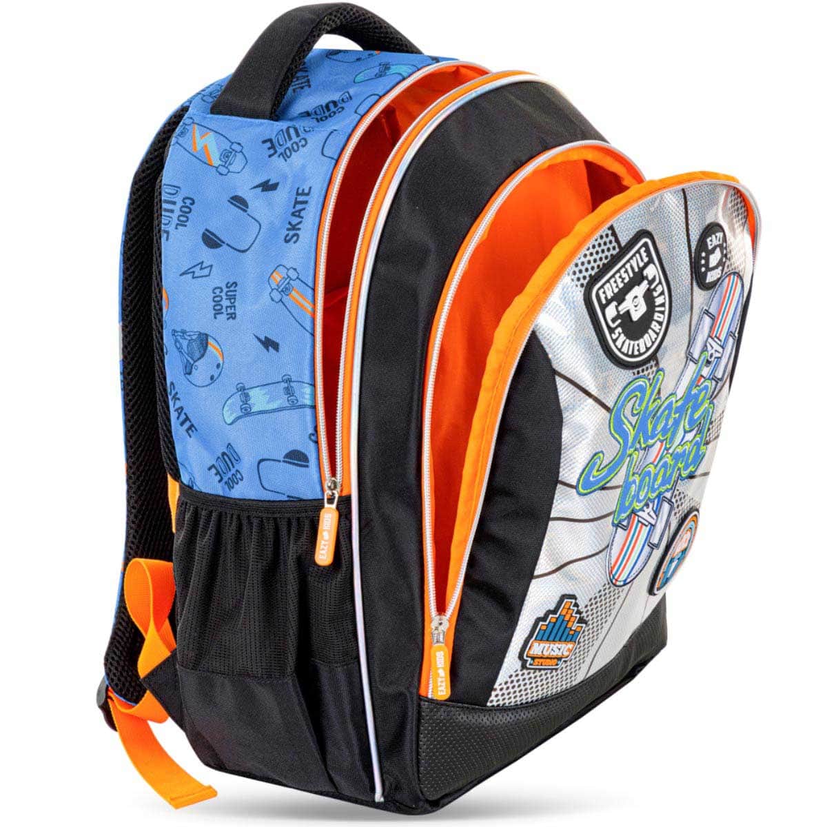 Eazy Kids Skateboard School Bag with Insulated Stainless Steel Spray Water Bottle