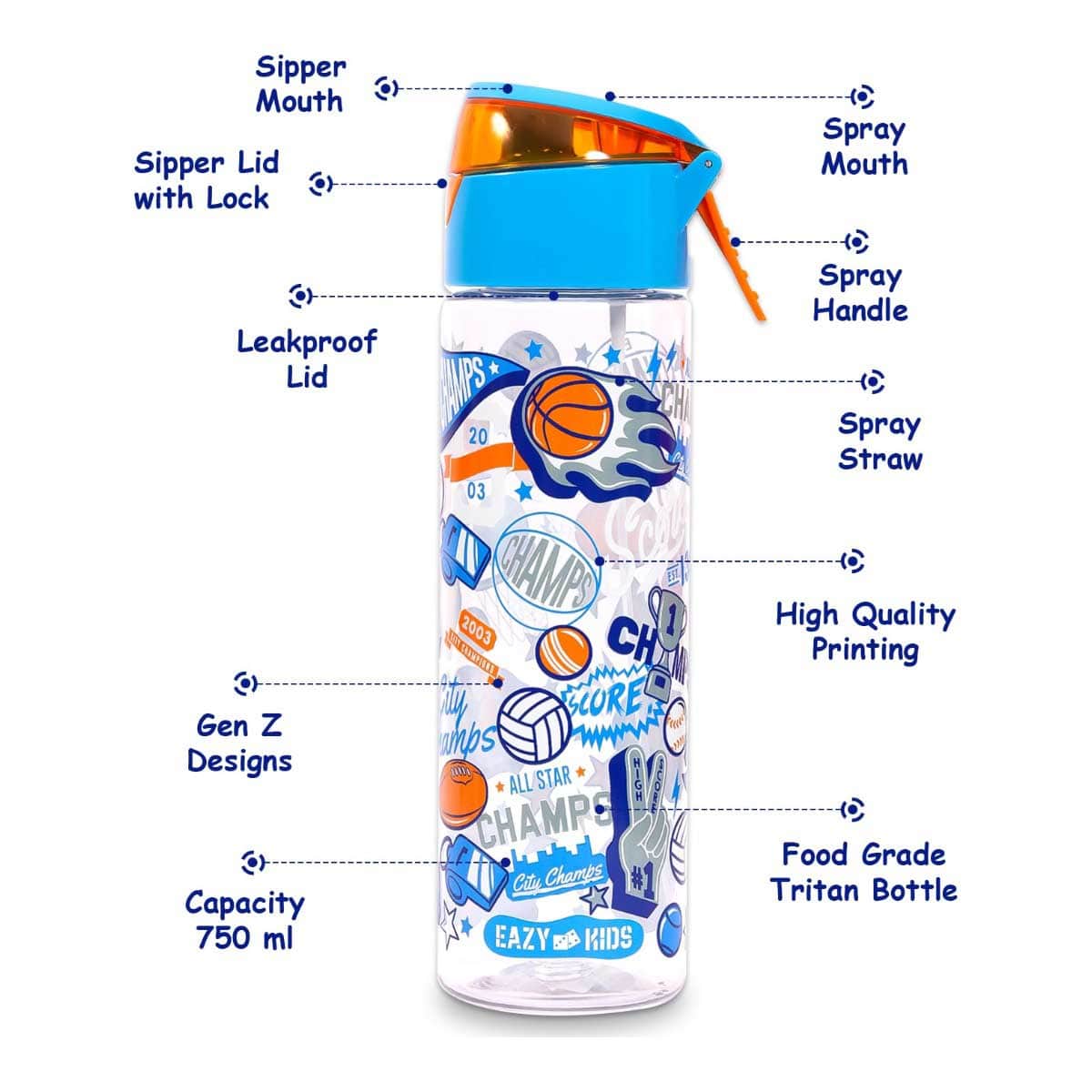 Eazy Kids Soccer 750ml Tritan Spray Water Bottle