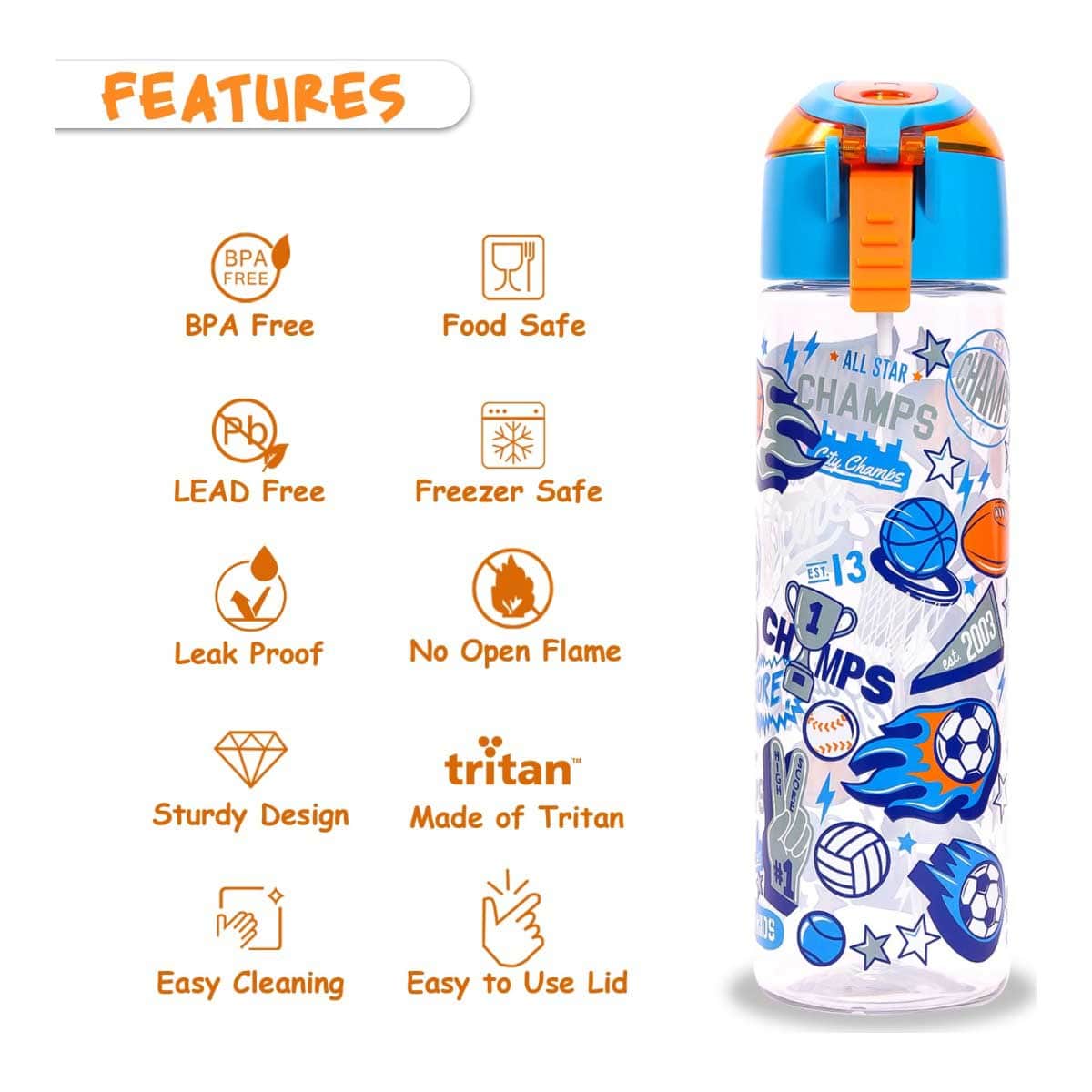 Eazy Kids Soccer 750ml Tritan Spray Water Bottle