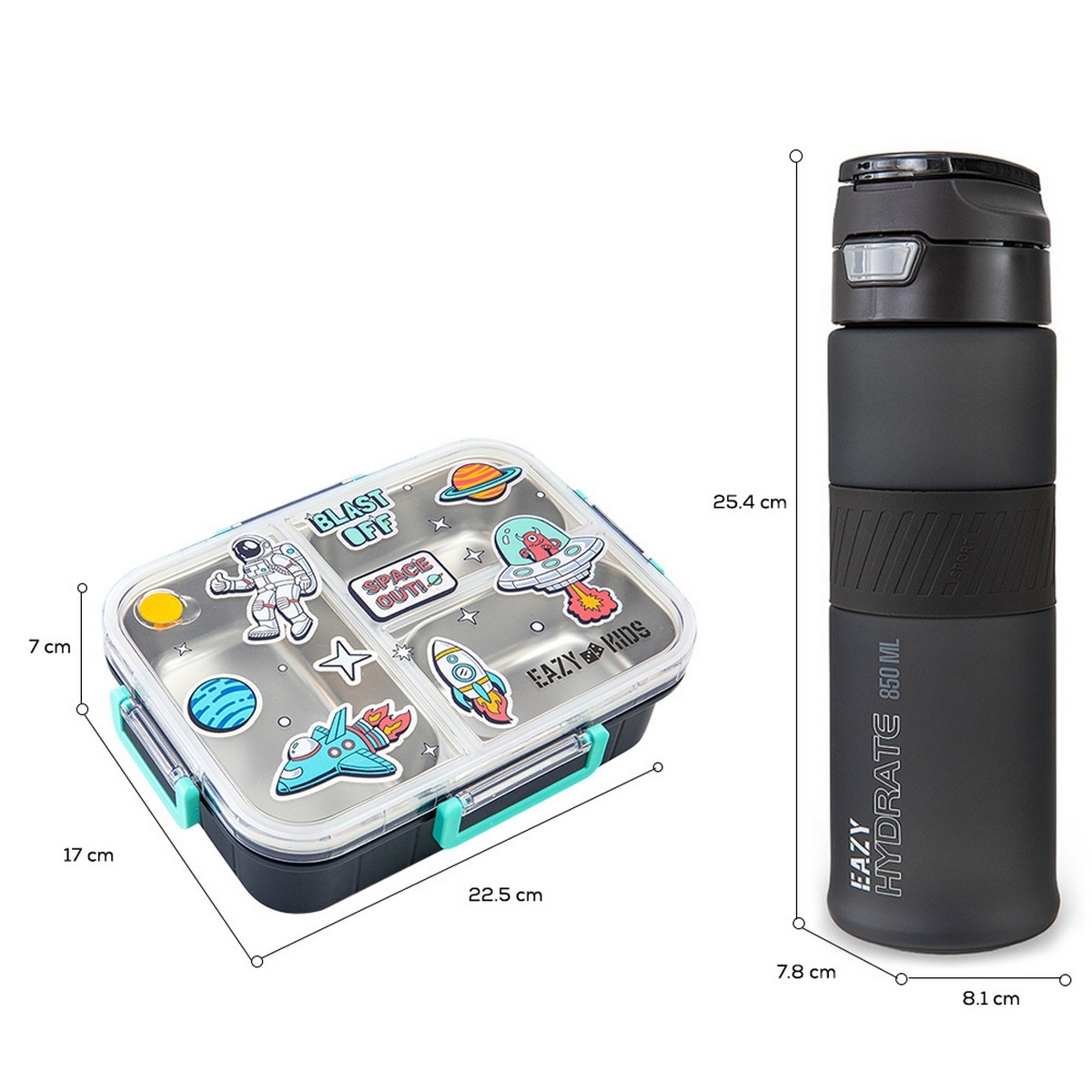 Eazy Kids Space Out Stainless Steel Bento Lunch Box with 850ml Tritan Water Bottle