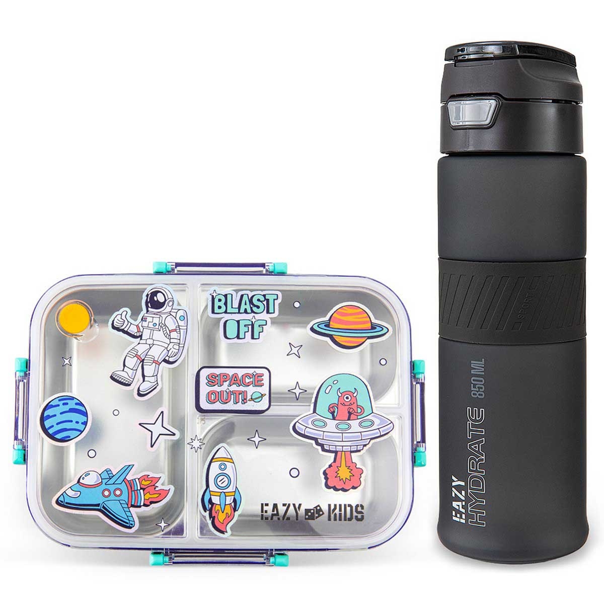 Eazy Kids Space Out Stainless Steel Bento Lunch Box with 850ml Tritan Water Bottle