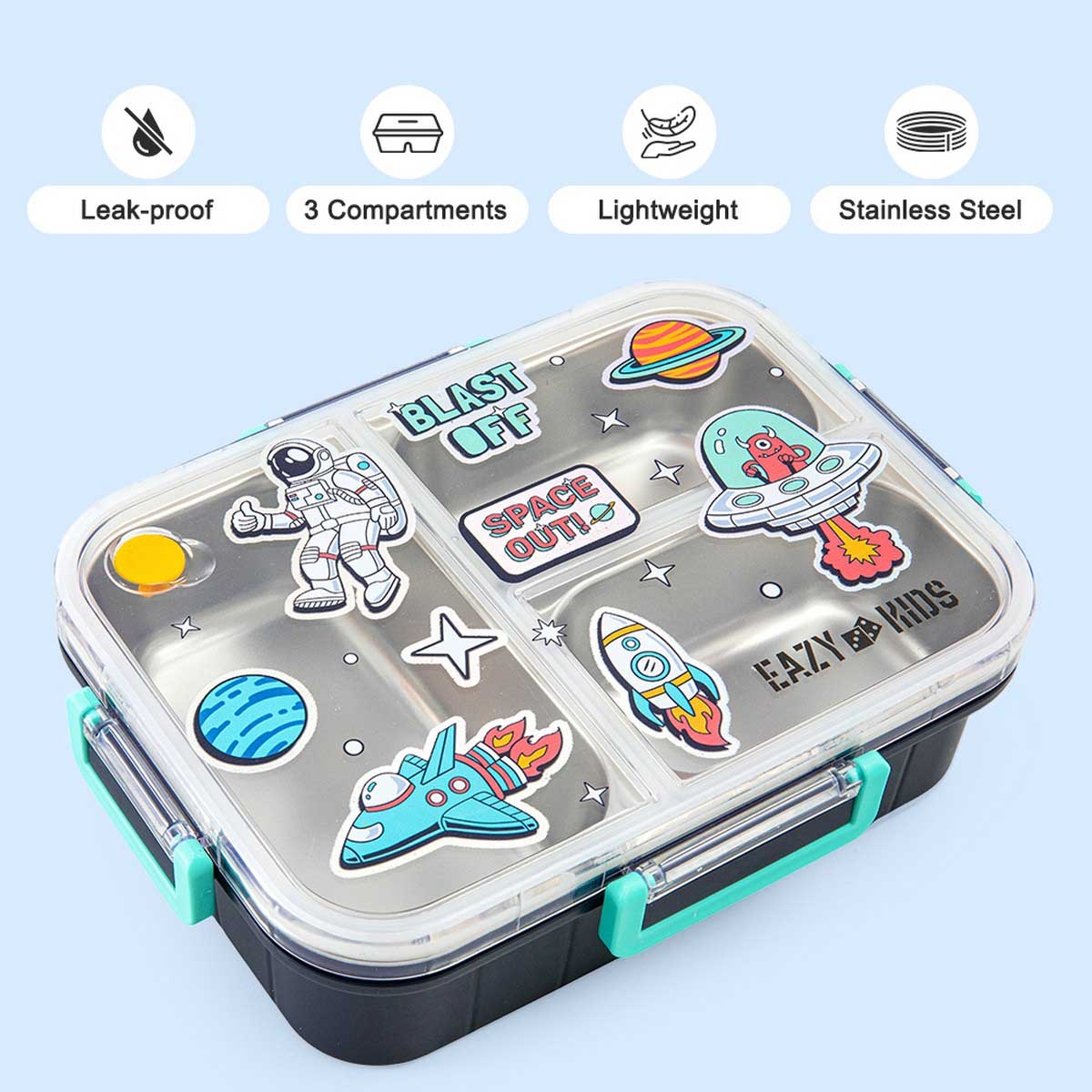 Eazy Kids Space Out Stainless Steel Bento Lunch Box with 850ml Tritan Water Bottle