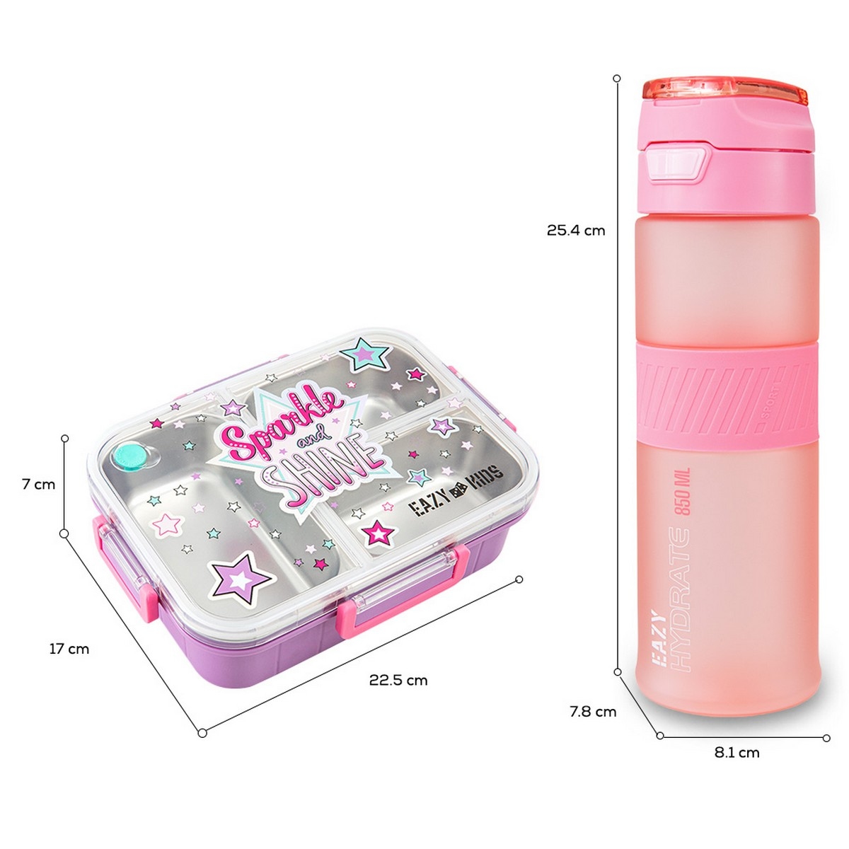 Eazy Kids Sparkle Girl Stainless Steel Bento Lunch Box with 850ml Tritan Water Bottle