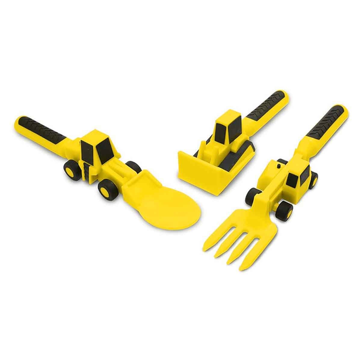 Eazy Kids Yellow Truck 3-in-1 Spoon, Fork & Pusher Cutlery Set