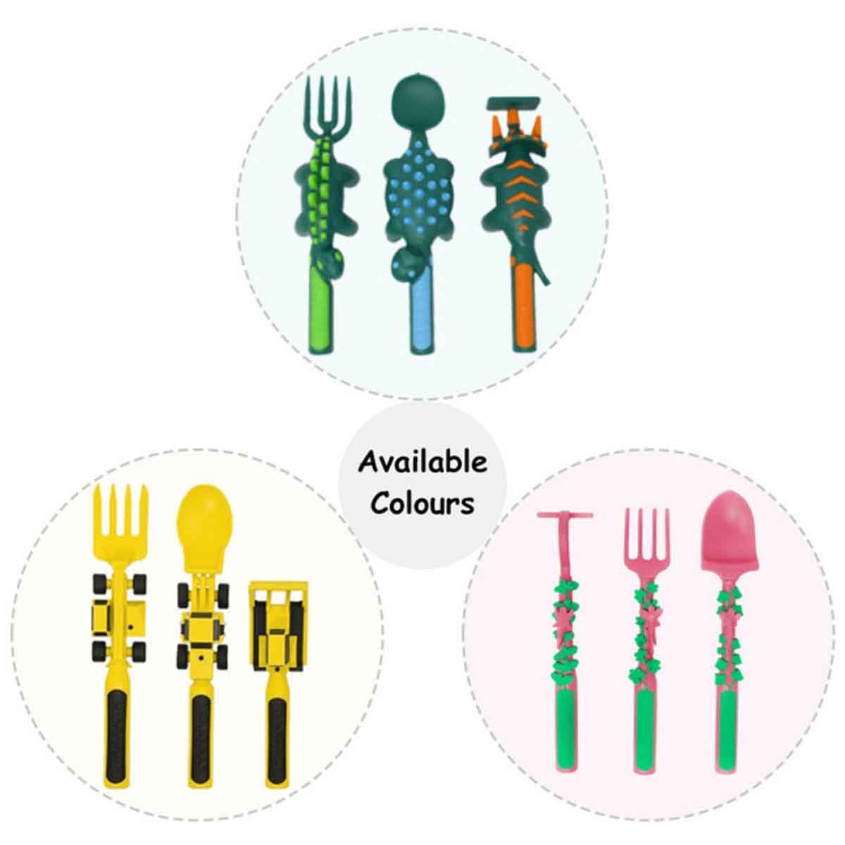 Eazy Kids Yellow Truck 3-in-1 Spoon, Fork & Pusher Cutlery Set