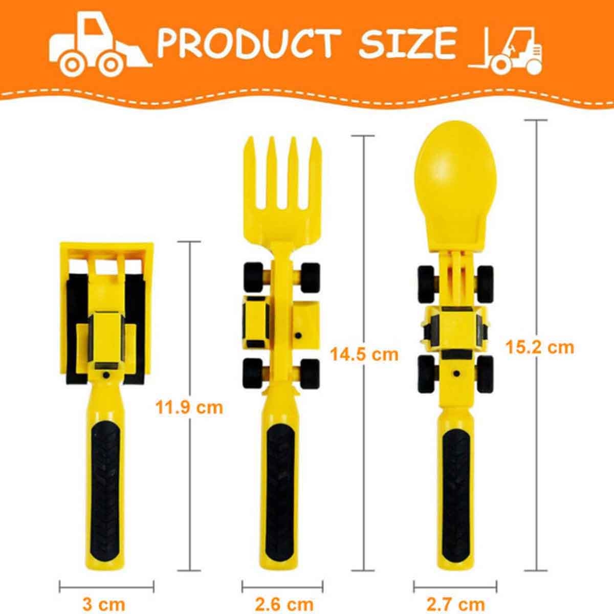 Eazy Kids Yellow Truck 3-in-1 Spoon, Fork & Pusher Cutlery Set
