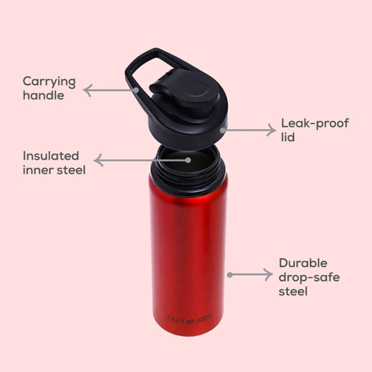 Eazy Kids 700ml Red Stainless Steel Sports Water Bottle