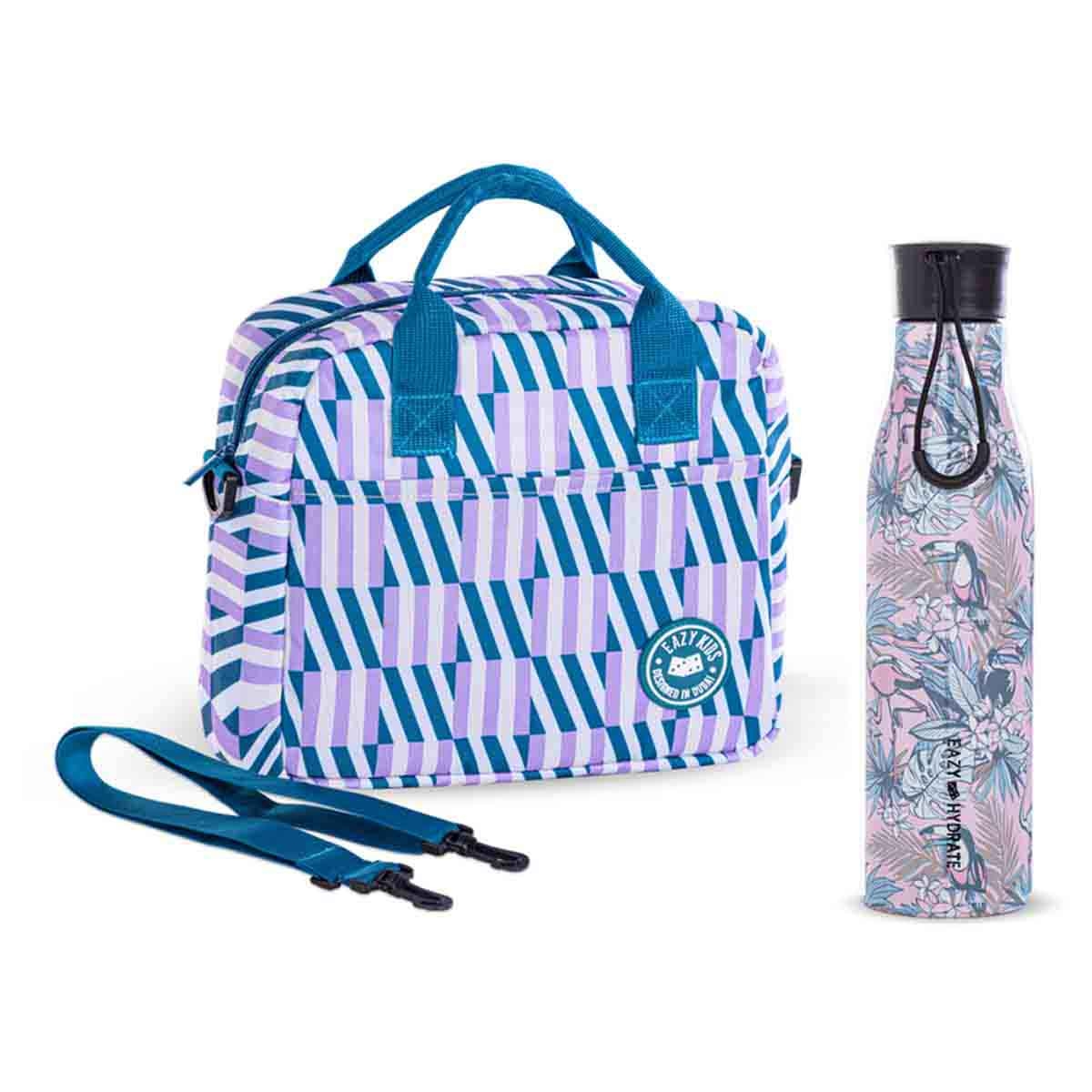 إيزي كيدز مجموعة زجاجة ماء ستيل 760 مل مزينة بالزهور مع حقيبة غداء