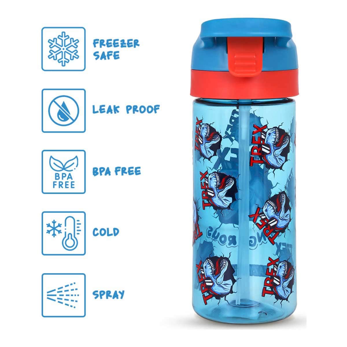 Eazy Kids T-Rex 6 & 4 Convertible Bento Lunch Box with 420ml Tritan Water Bottle & Sandwich Cutter Set