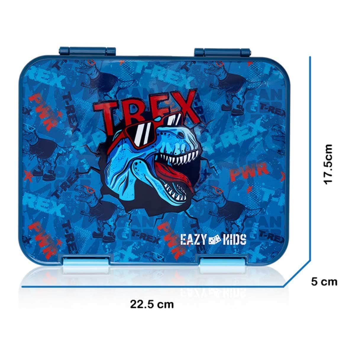 Eazy Kids T-Rex Blue 6 & 4 Convertible Bento Lunch Box with Sandwich Cutter Set