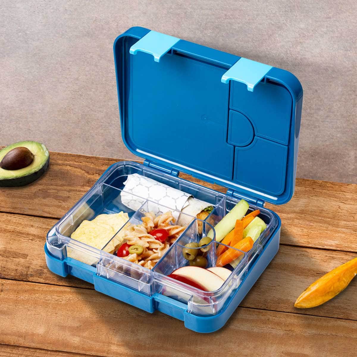 Eazy Kids T-Rex Blue 6 & 4 Convertible Bento Lunch Box with Sandwich Cutter Set