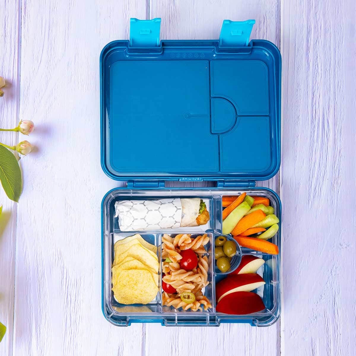 Eazy Kids T-Rex Blue 6 & 4 Convertible Bento Lunch Box with Sandwich Cutter Set