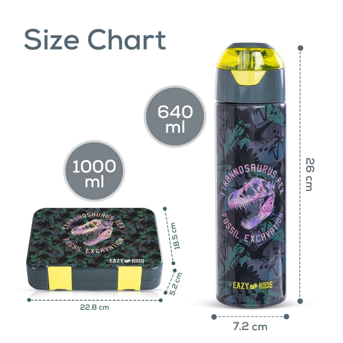 Eazy Kids T-Rex Dino Grey 6 & 4 Convertible Bento Lunch Box Set