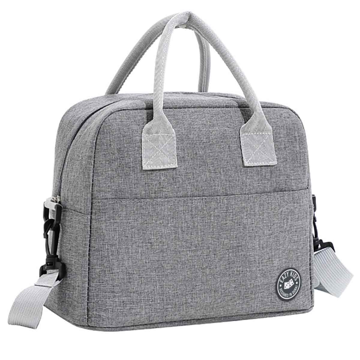 Eazy Kids T-Rex Dino Grey 6 & 4 Convertible Bento Lunch Box with Lunch Bag Set