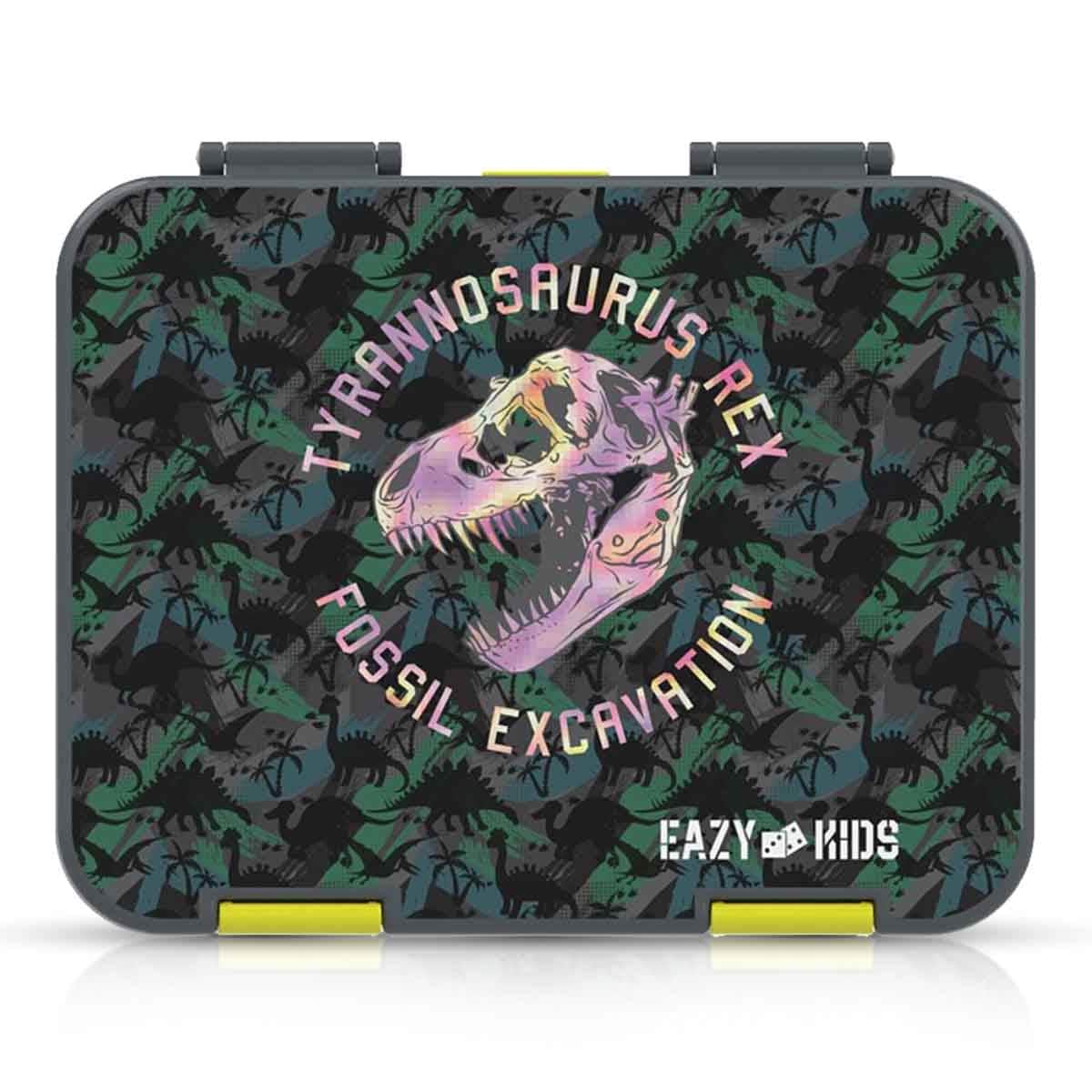 Eazy Kids T-Rex Dino Grey 6 & 4 Convertible Bento Lunch Box with Lunch Bag Set