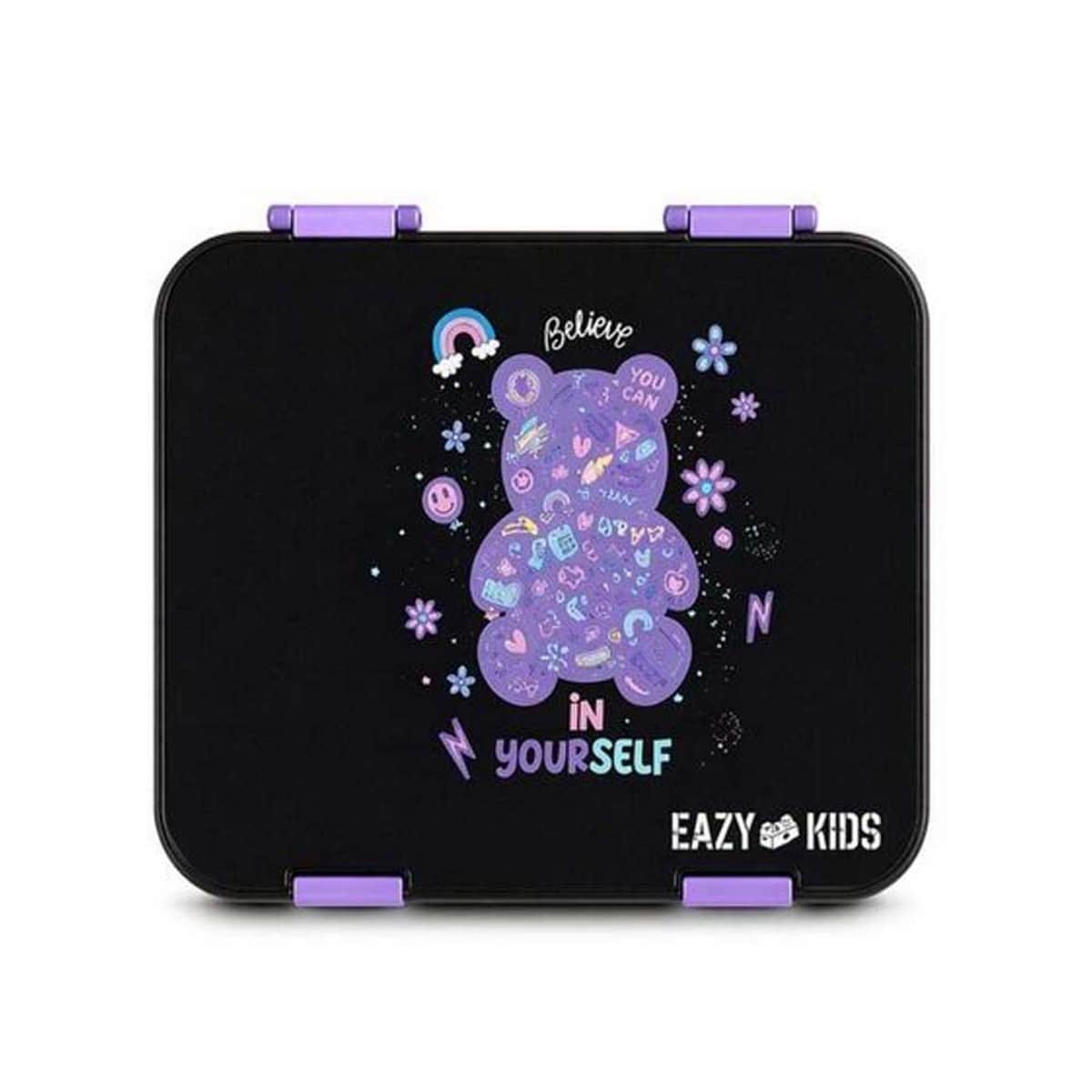 Eazy Kids Teddy Black 6 & 4 Convertible Bento Lunch Box with Steel Spoon & Fork Set